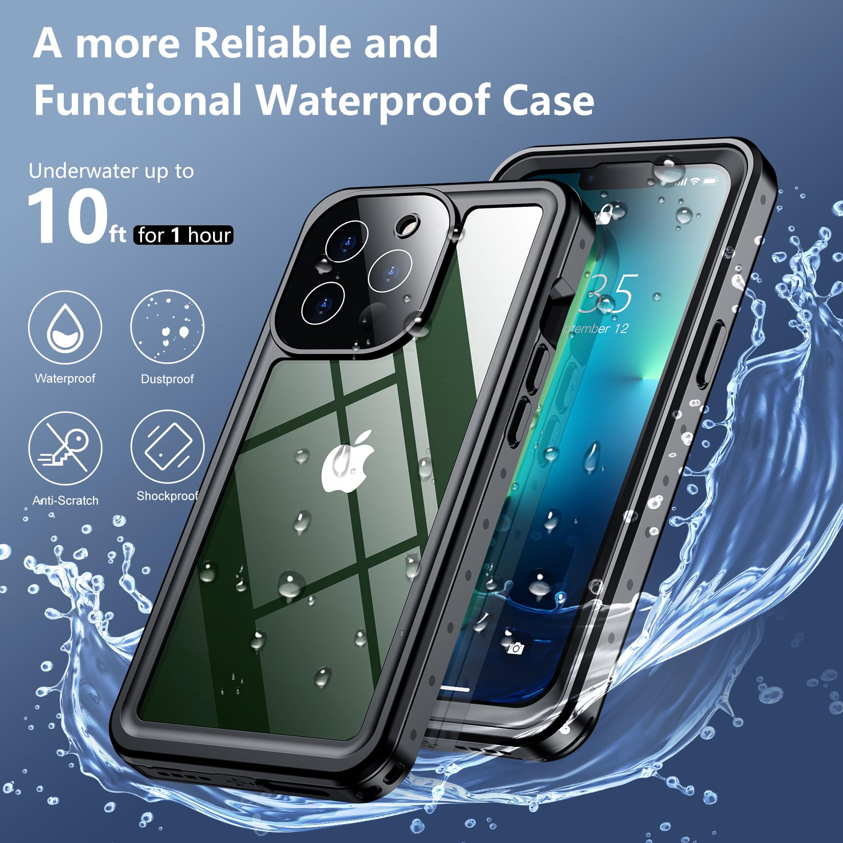 Foto 3 | Funda De Teléfono Spidercase Impermeable Para Iphone 13 Pro Negro/transparente - Venta Internacional.