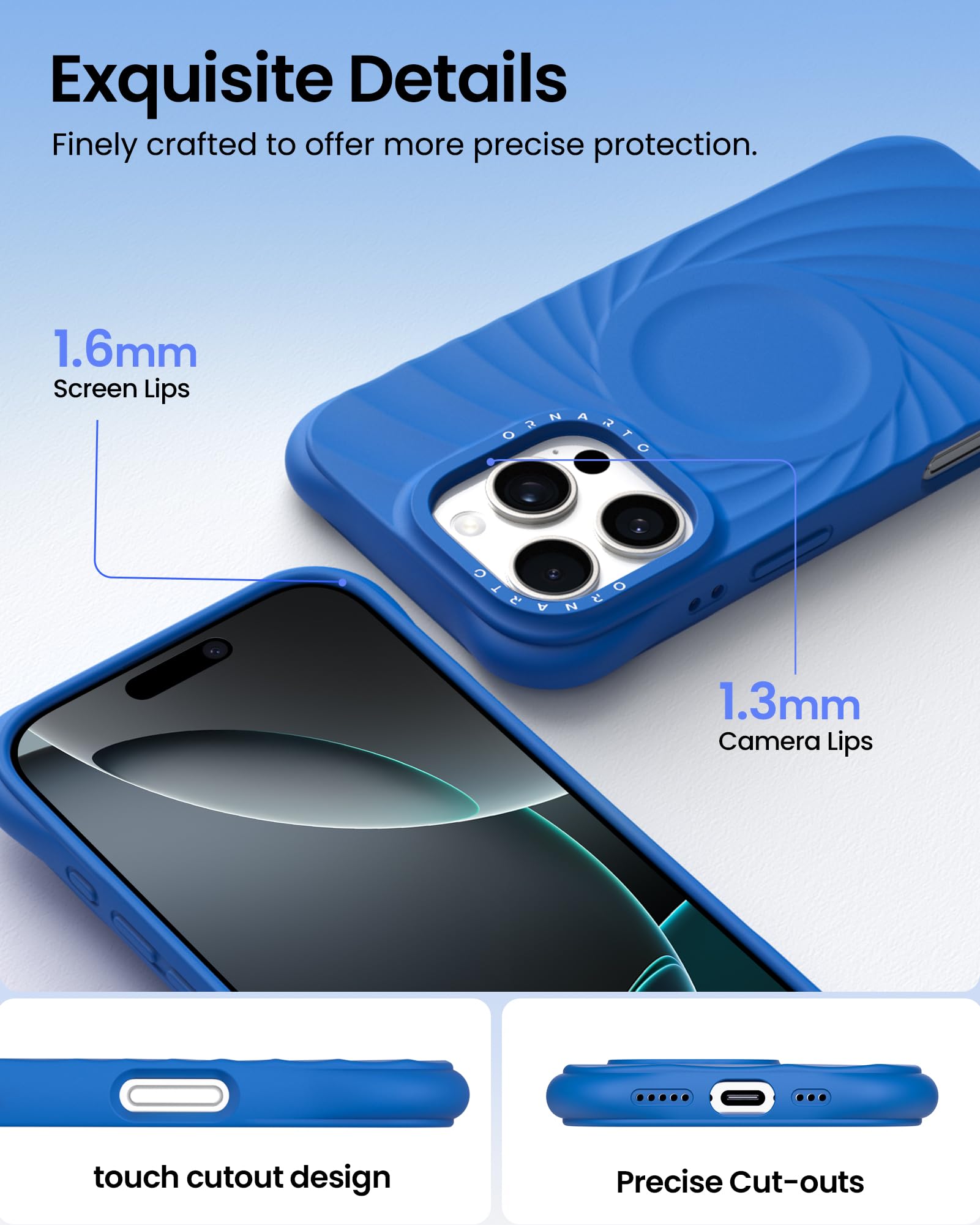 Foto 5 pulgar | Funda De Teléfono Ornarto Vortuxe Para Iphone 16 Pro Max Silicone Azure - Venta Internacional.