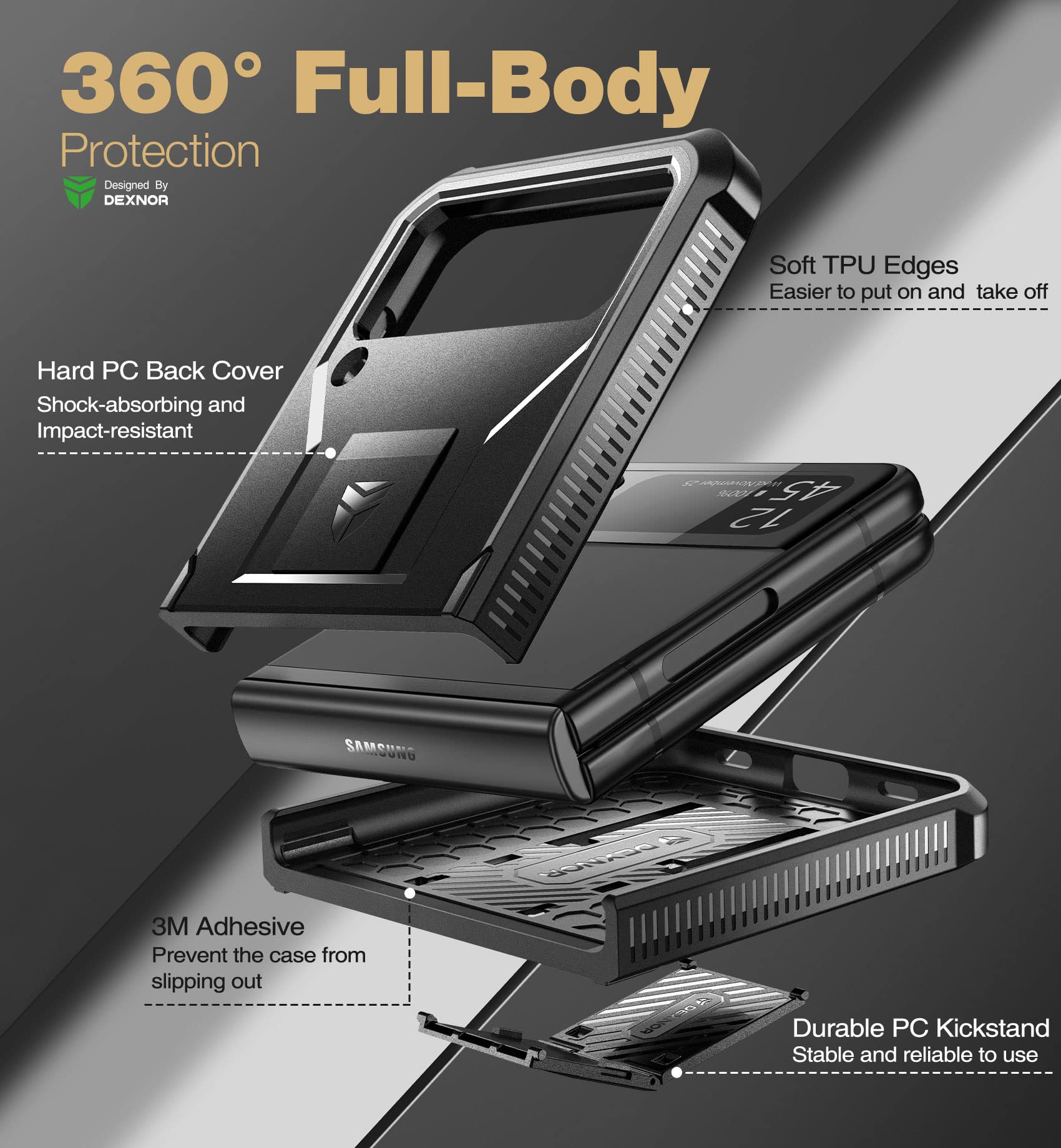 Foto 6 pulgar | Funda Dexnor A Prueba De Golpes Para Samsung Galaxy Z Flip 3 5g Negra - Venta Internacional.