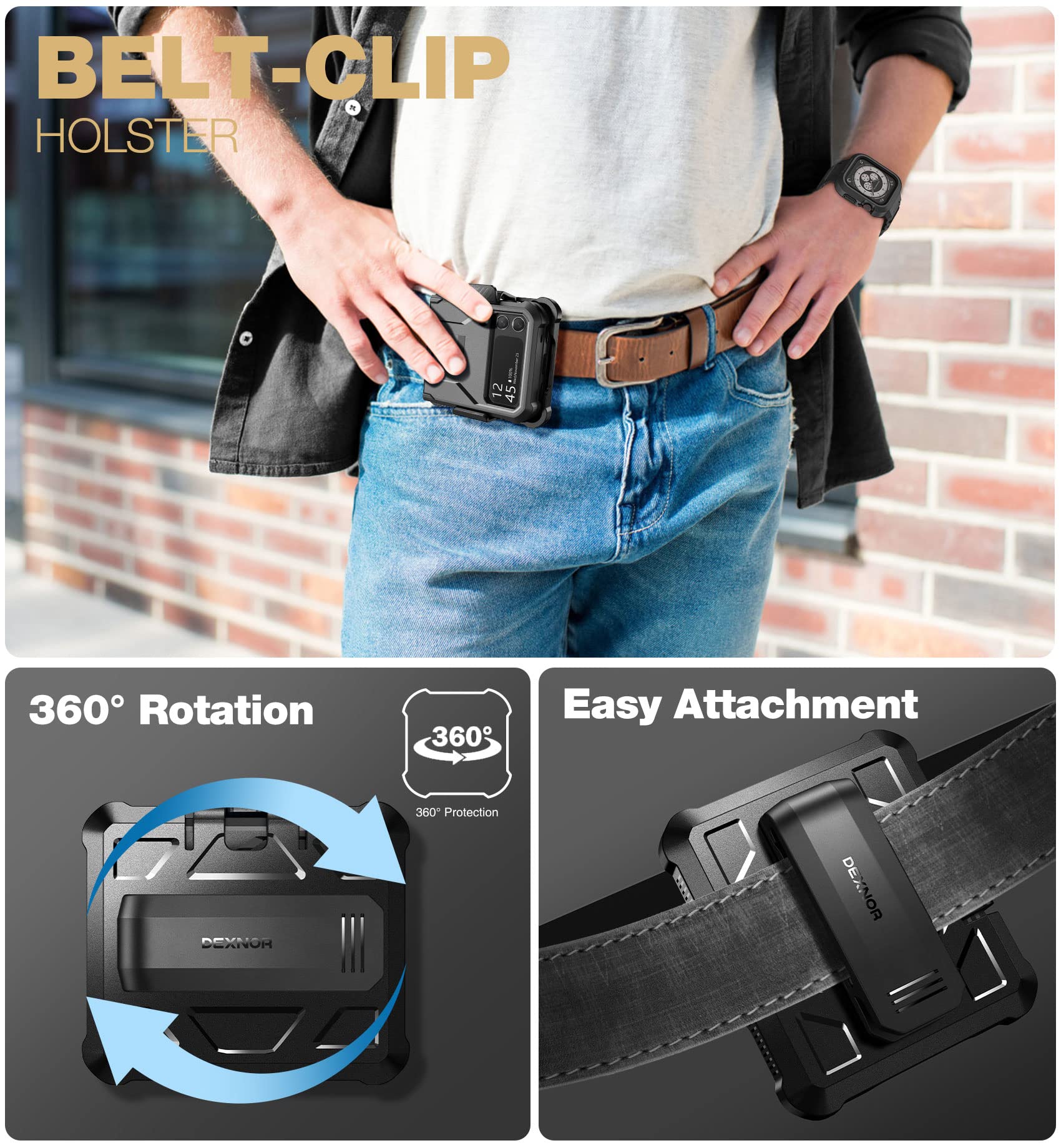 Foto 7 pulgar | Funda Dexnor A Prueba De Golpes Para Samsung Galaxy Z Flip 3 5g Negra - Venta Internacional.