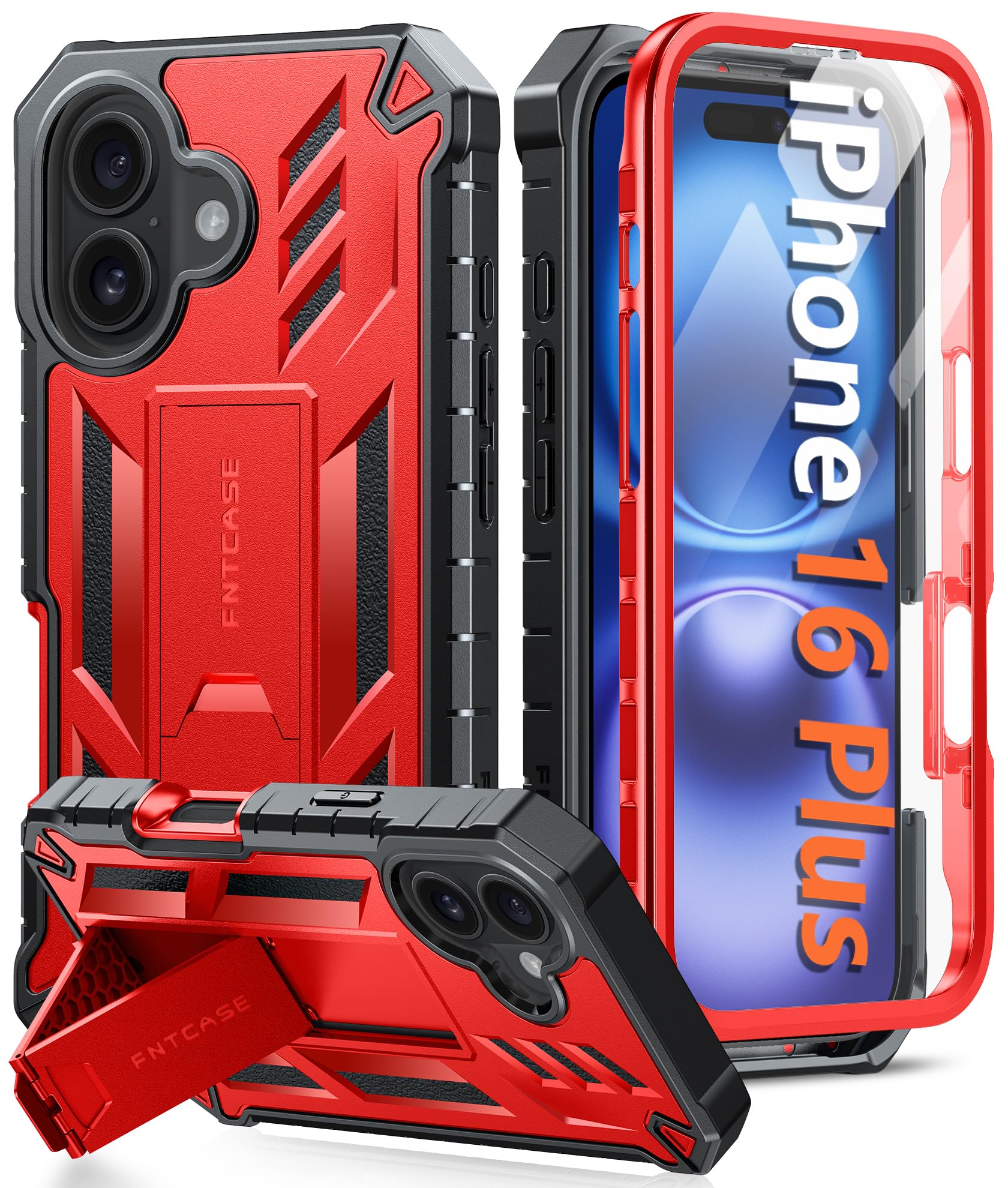 Foto 2 pulgar | Funda De Teléfono Fntcase Para Iphone 16 Plus Con Soporte Rojo De 6.7 Pulgadas - Venta Internacional.