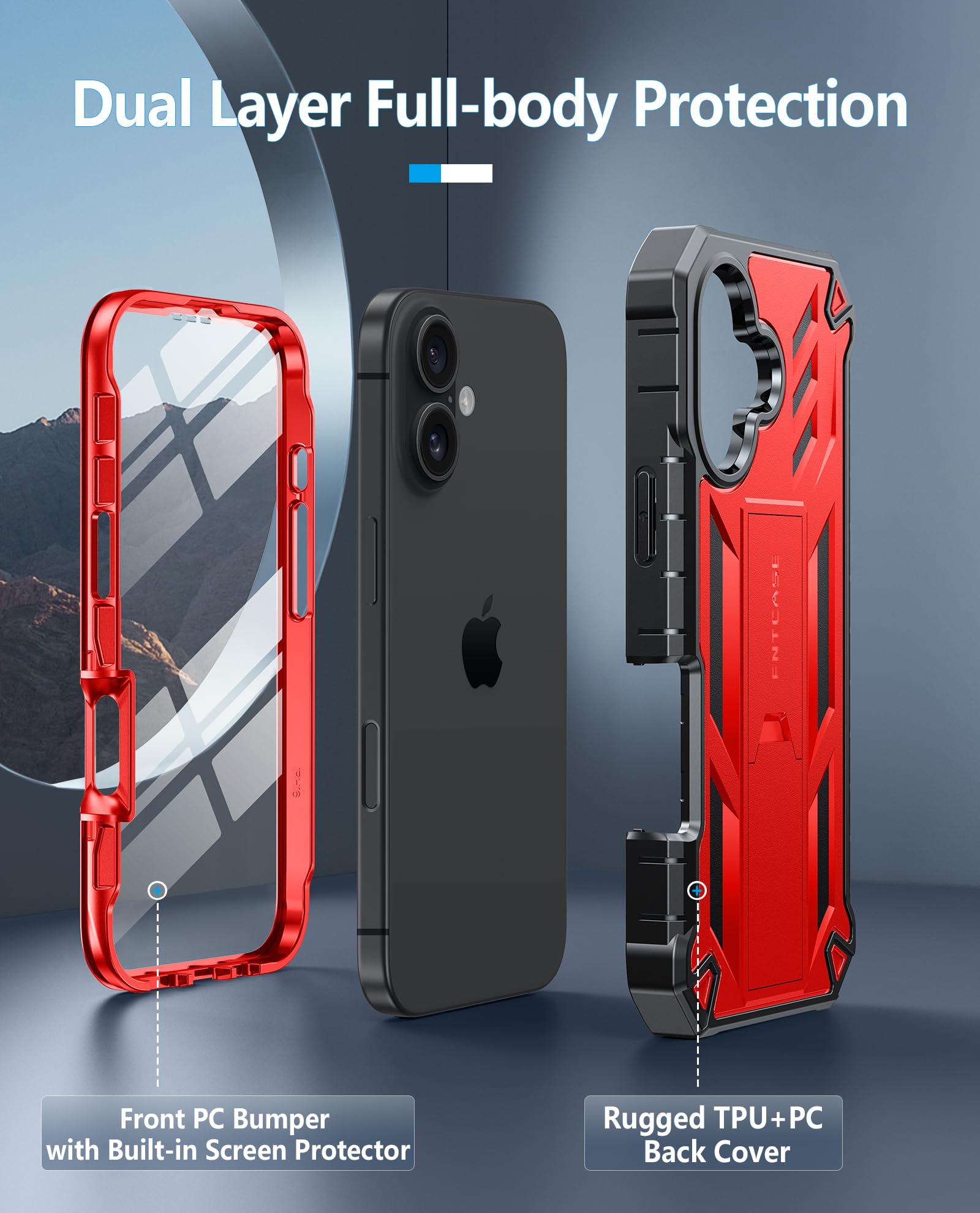 Foto 4 pulgar | Funda De Teléfono Fntcase Para Iphone 16 Plus Con Soporte Rojo De 6.7 Pulgadas - Venta Internacional.