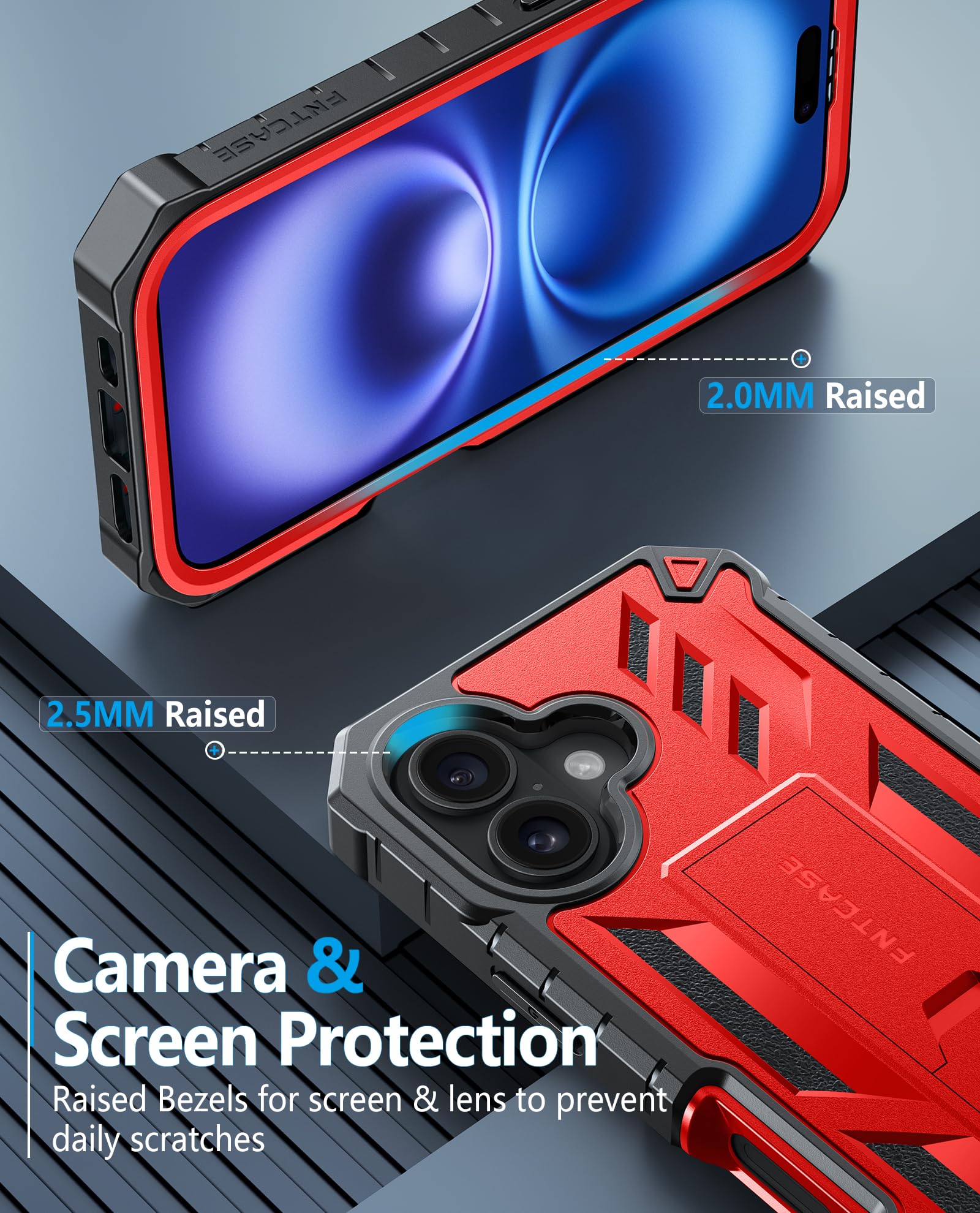 Foto 8 pulgar | Funda De Teléfono Fntcase Para Iphone 16 Plus Con Soporte Rojo De 6.7 Pulgadas - Venta Internacional.