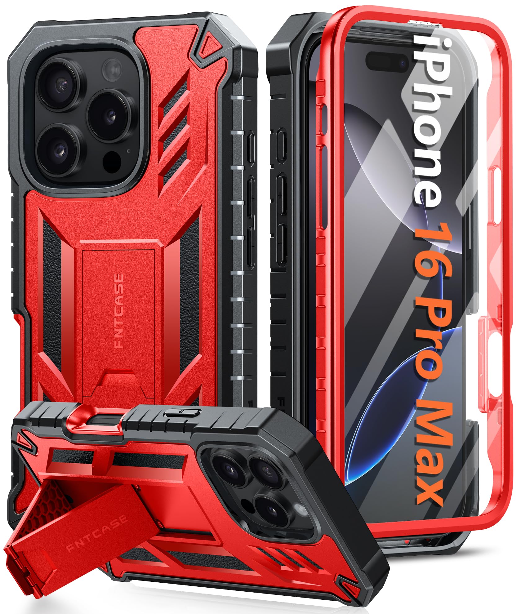 Foto 2 pulgar | Funda De Teléfono Fntcase Para Iphone 16 Pro-max De 6.9 Pulgadas Con Soporte Rojo - Venta Internacional.