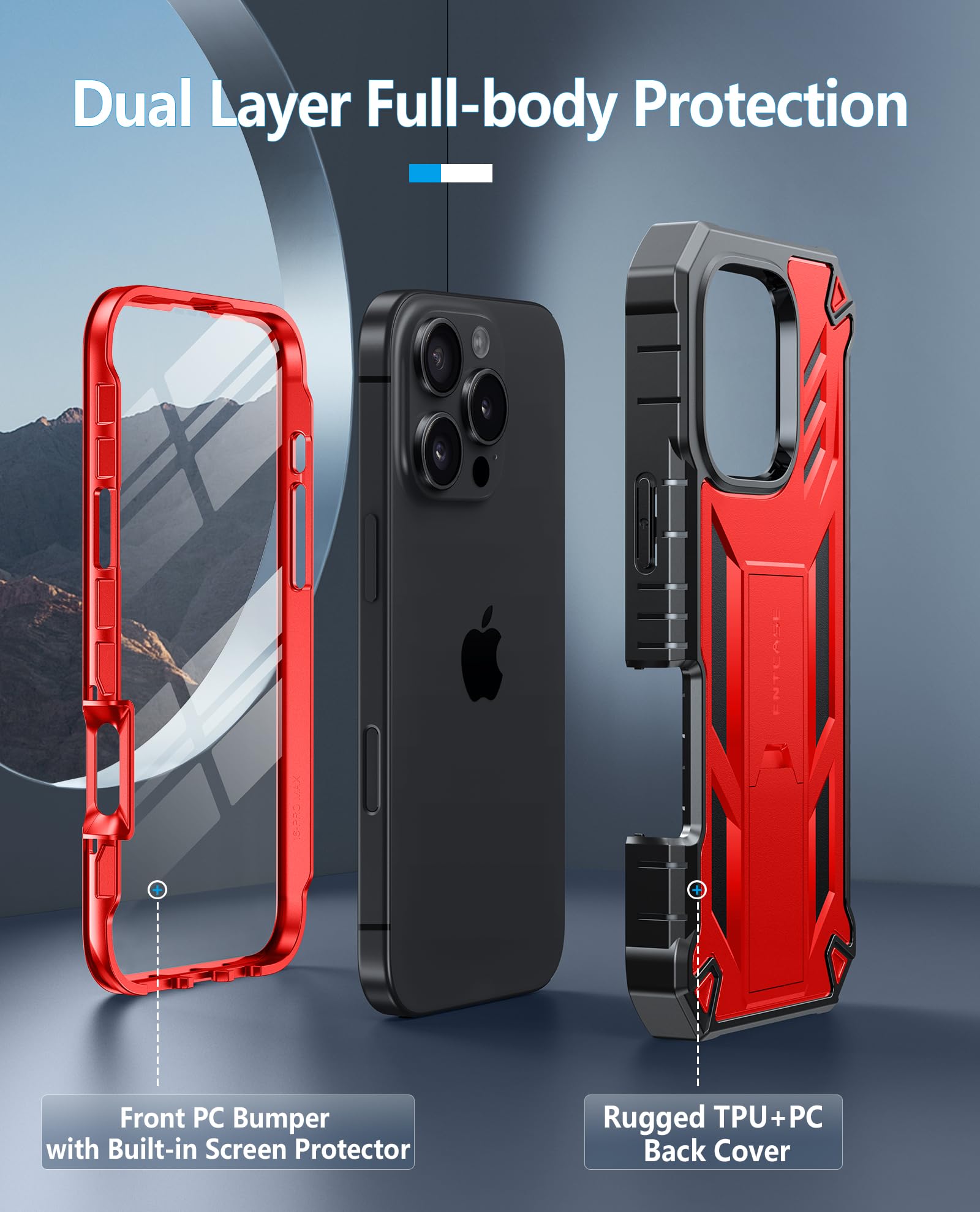 Foto 4 pulgar | Funda De Teléfono Fntcase Para Iphone 16 Pro-max De 6.9 Pulgadas Con Soporte Rojo - Venta Internacional.