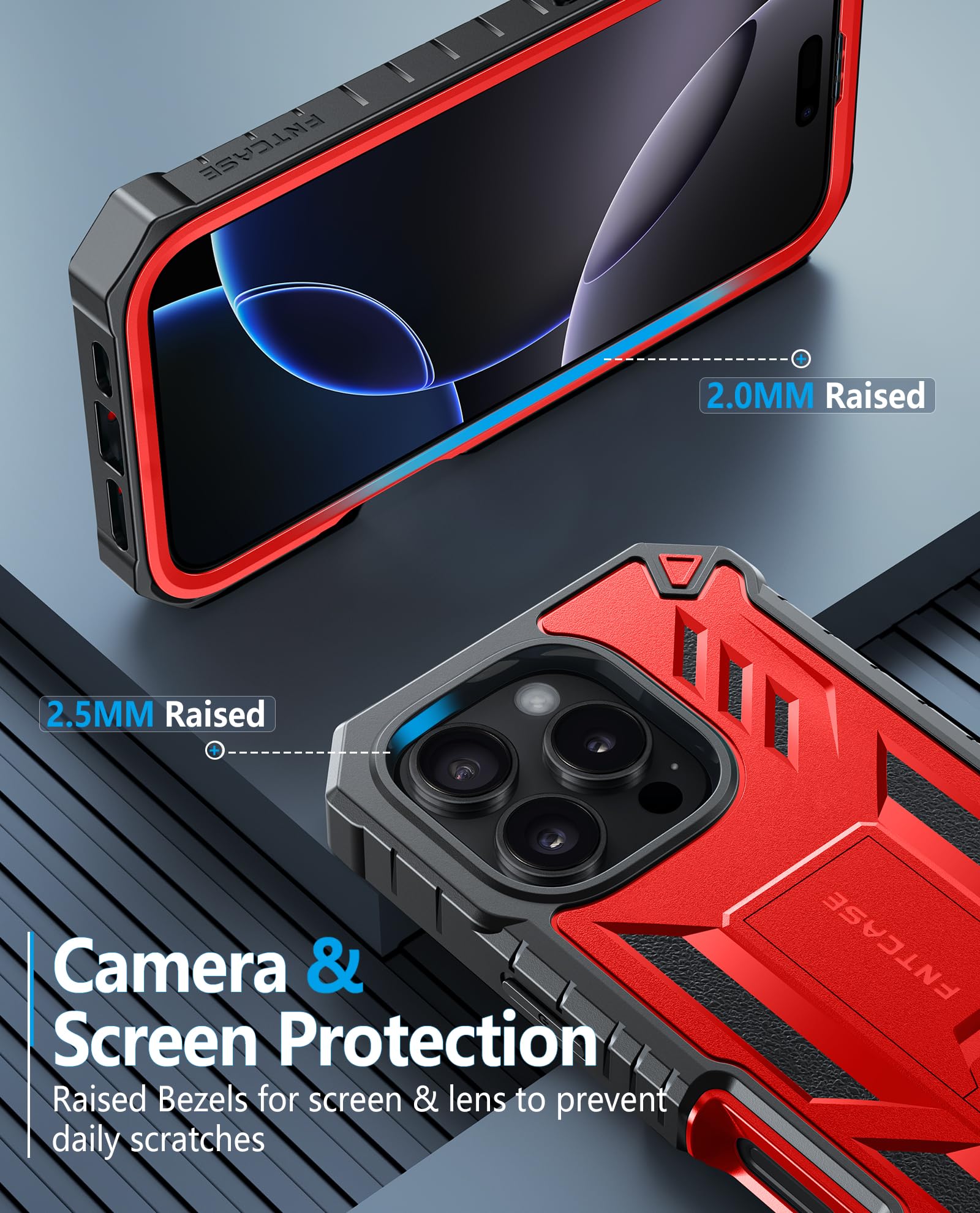 Foto 7 pulgar | Funda De Teléfono Fntcase Para Iphone 16 Pro-max De 6.9 Pulgadas Con Soporte Rojo - Venta Internacional.