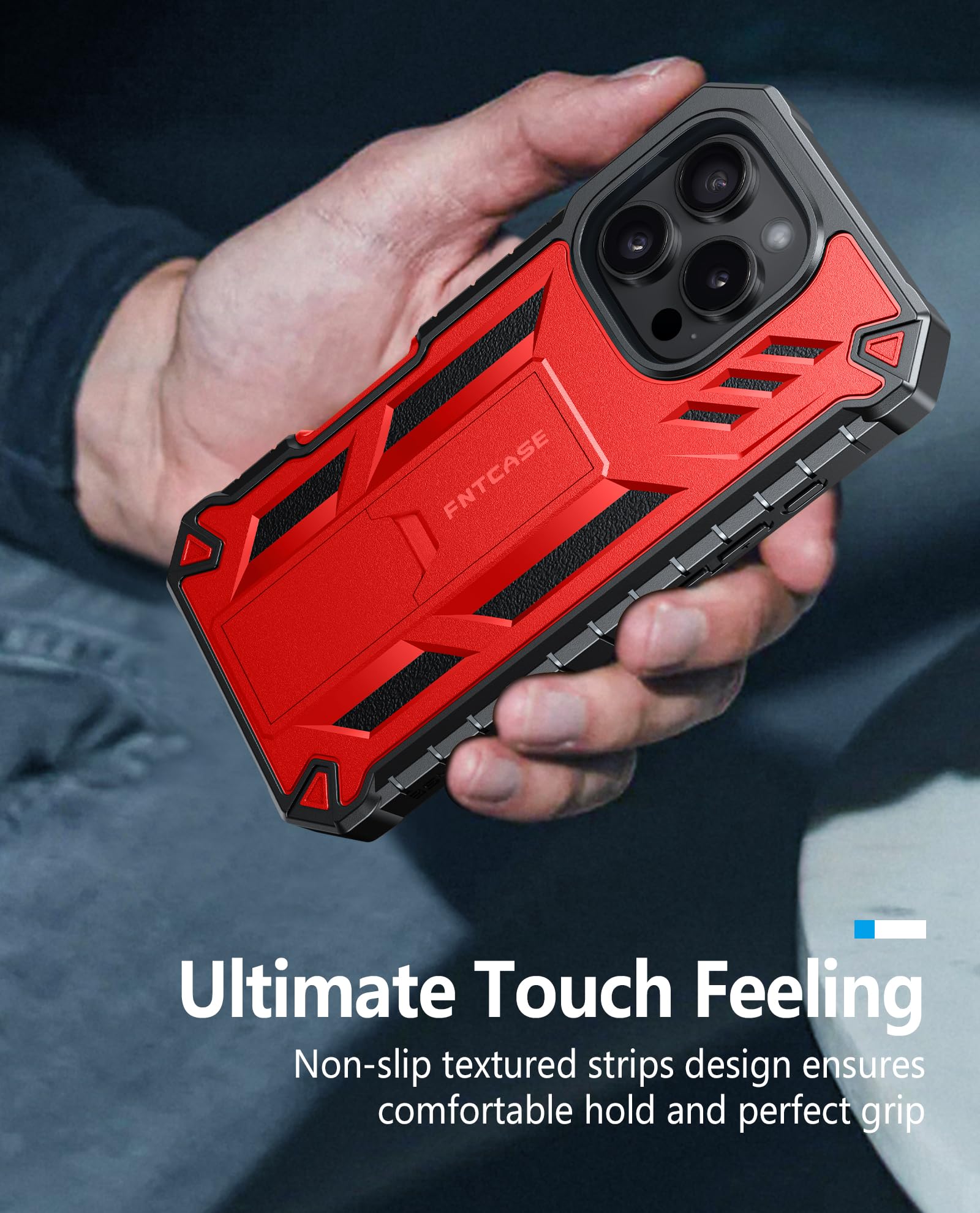 Foto 8 pulgar | Funda De Teléfono Fntcase Para Iphone 16 Pro-max De 6.9 Pulgadas Con Soporte Rojo - Venta Internacional.