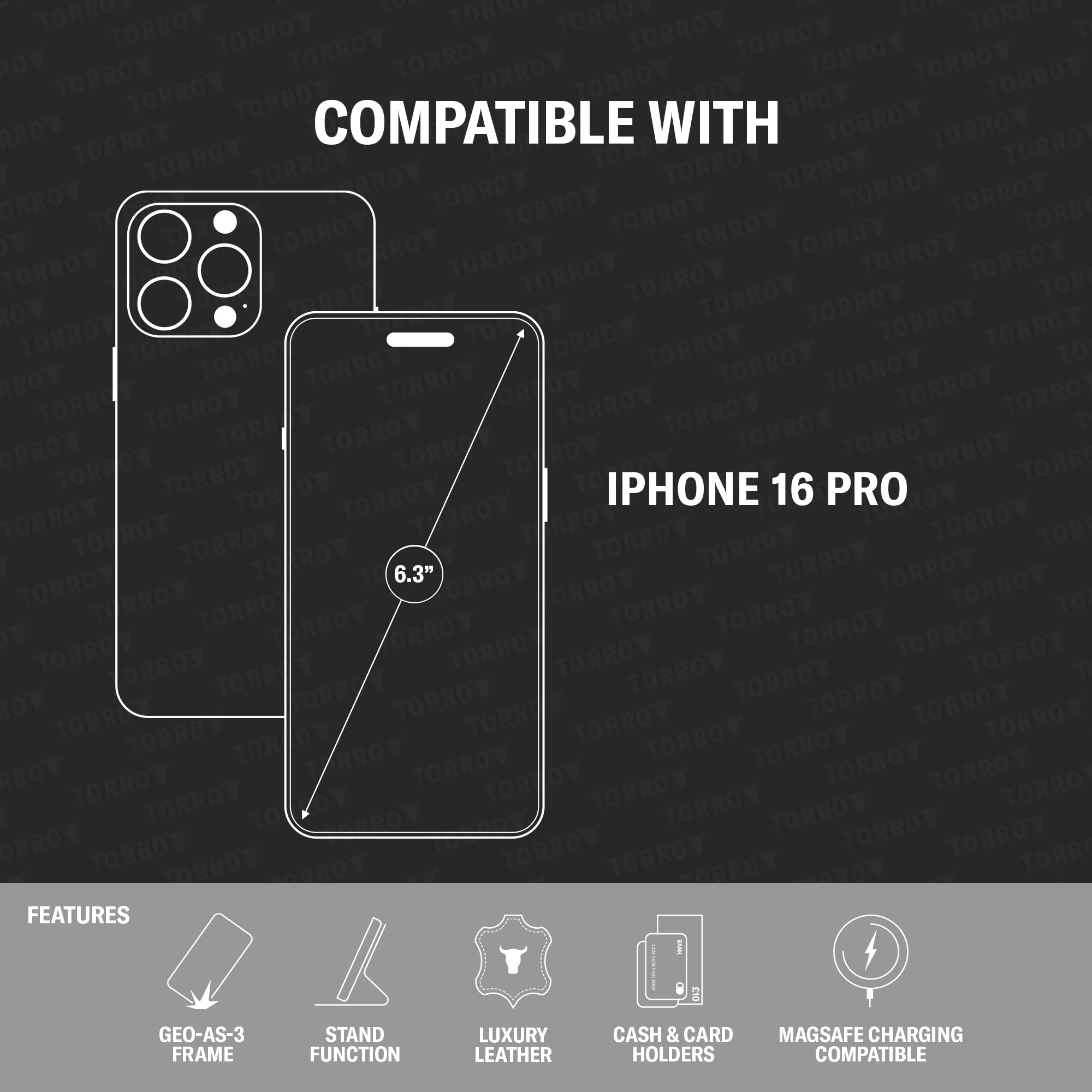 Foto 3 pulgar | Funda Torro Premium Leather Para Iphone 16 Pro 6.3, Color Marrón - Venta Internacional.