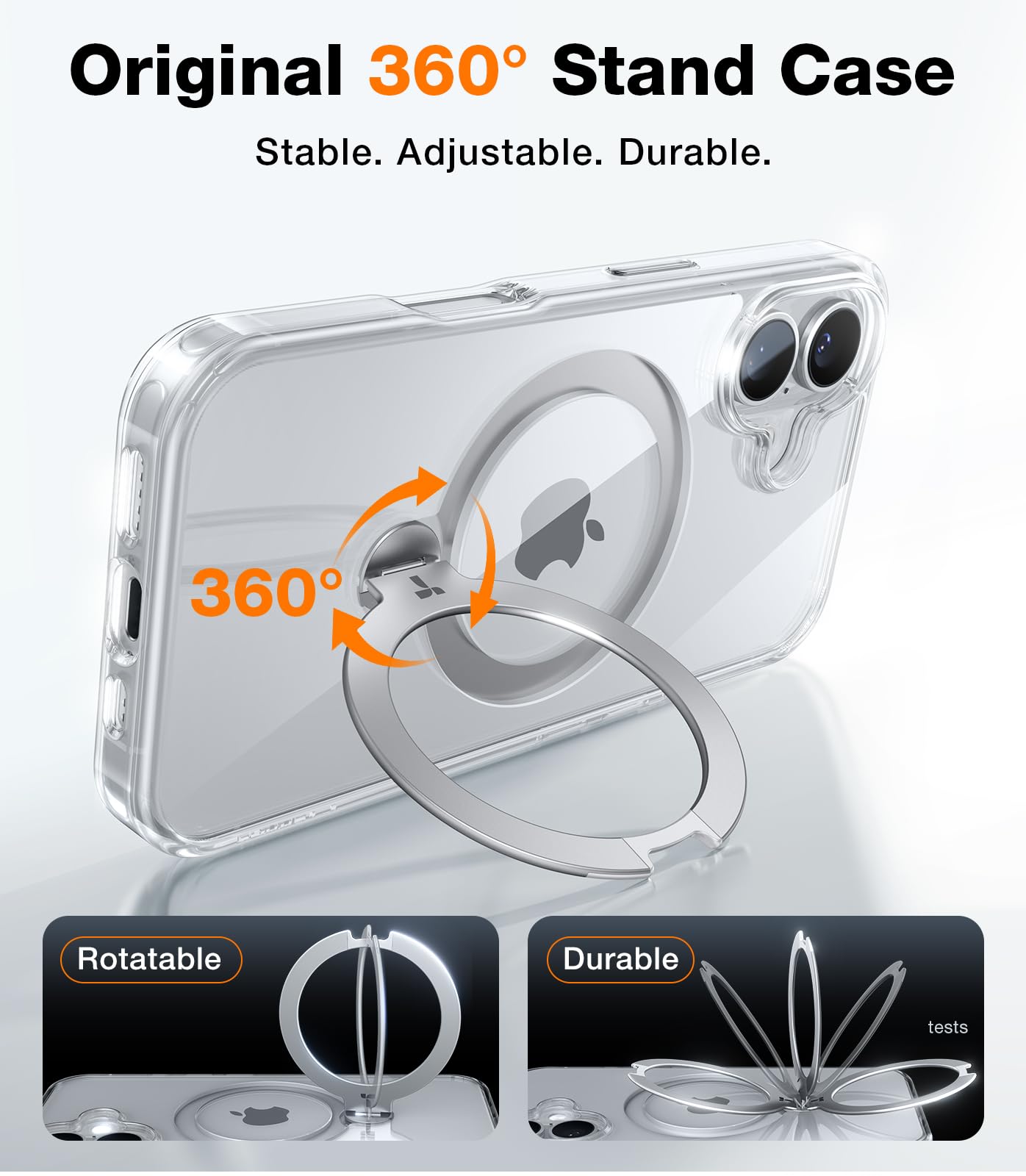 Foto 3 pulgar | Funda Torras 360° Con Soporte Giratorio Para Iphone 16 Plus, Transparente - Venta Internacional.