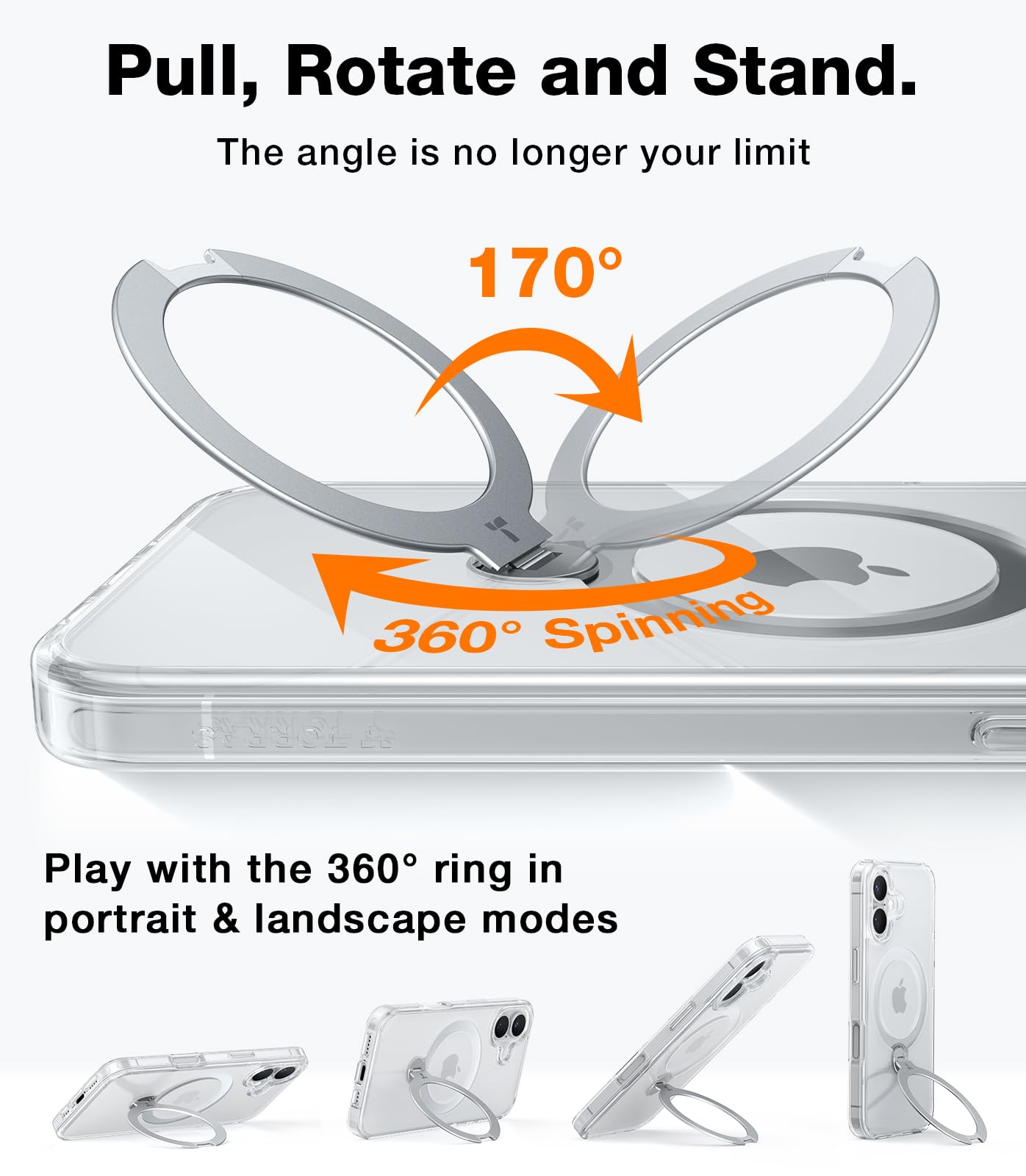 Foto 4 pulgar | Funda Torras 360° Con Soporte Giratorio Para Iphone 16 Plus, Transparente - Venta Internacional.