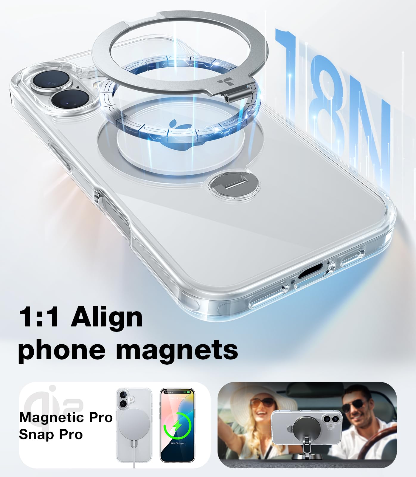 Foto 5 pulgar | Funda Torras 360° Con Soporte Giratorio Para Iphone 16 Plus, Transparente - Venta Internacional.