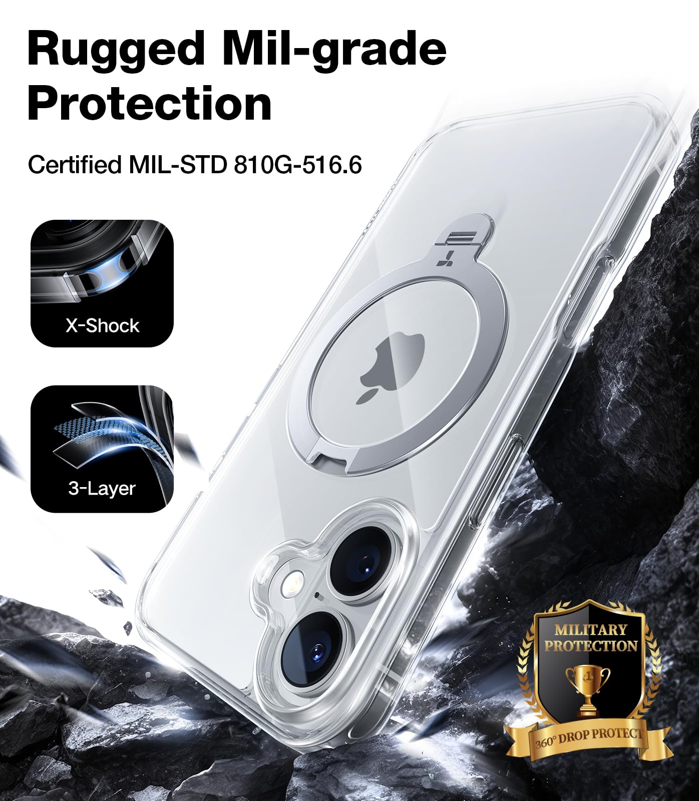 Foto 6 pulgar | Funda Torras 360° Con Soporte Giratorio Para Iphone 16 Plus, Transparente - Venta Internacional.
