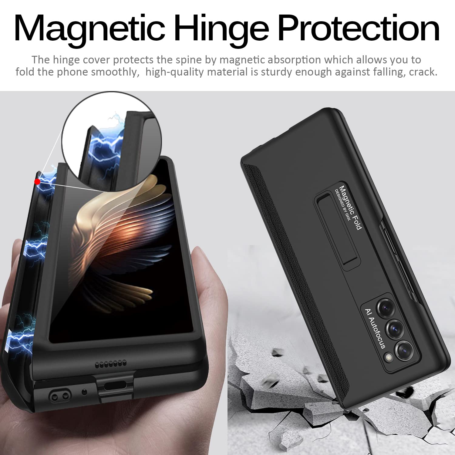 Foto 3 pulgar | Funda Miimall Para Galaxy Z Fold 2 Con Soporte Y Bisagra Magnética, Color Negro - Venta Internacional.