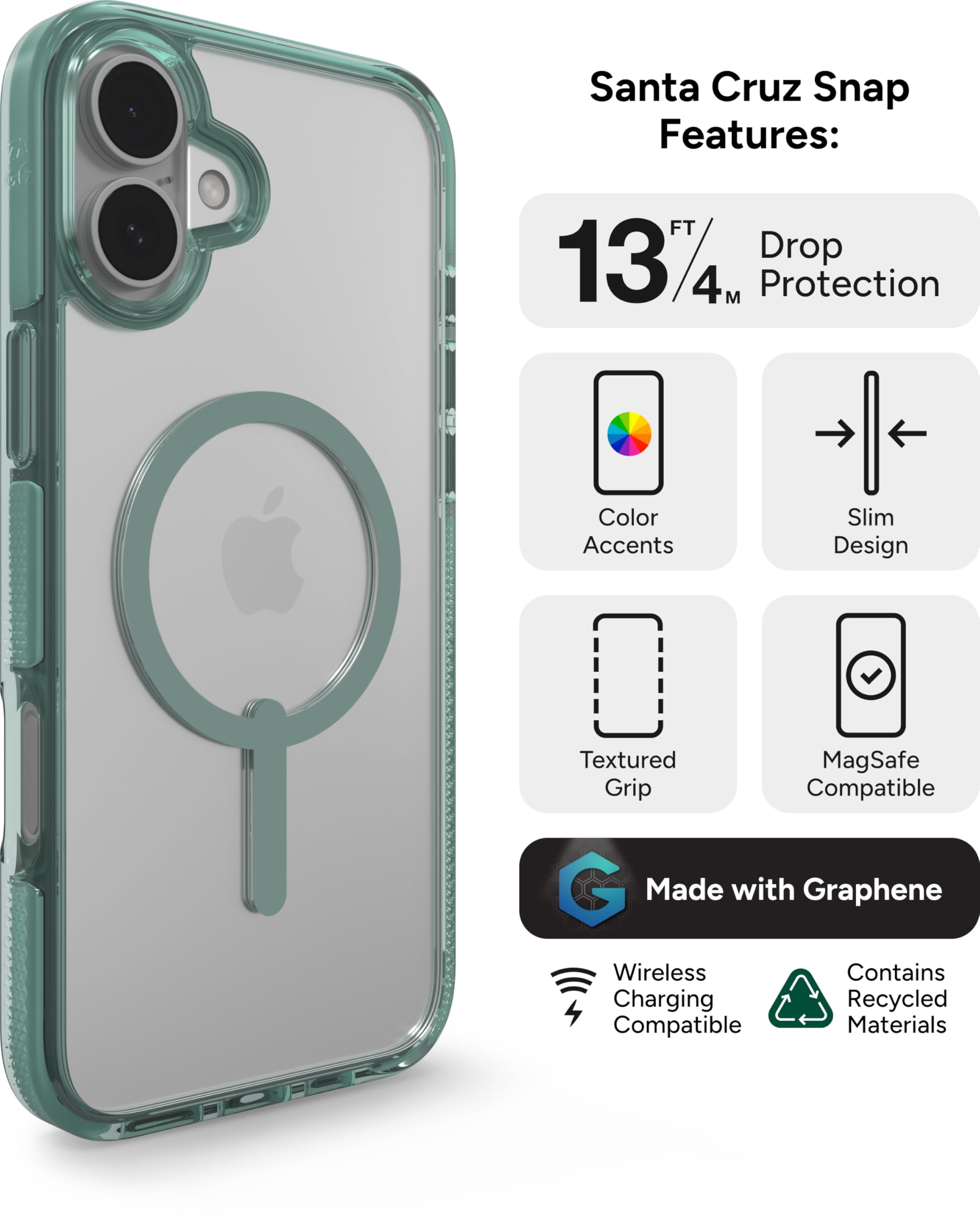 Foto 4 pulgar | Funda De Teléfono Zagg Santa Cruz Snap Para Iphone 16 Plus, Color Verde - Venta Internacional.
