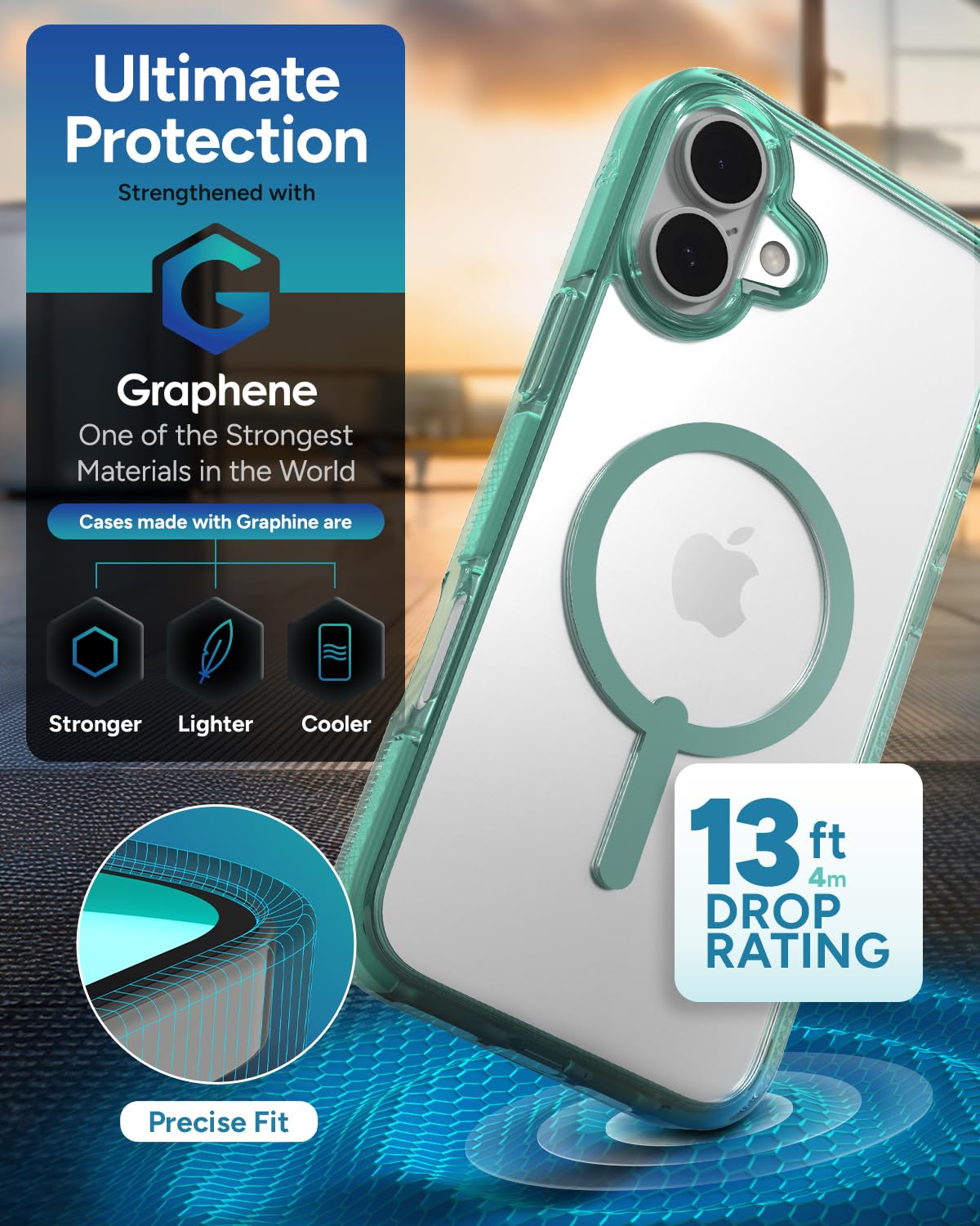 Foto 5 pulgar | Funda De Teléfono Zagg Santa Cruz Snap Para Iphone 16 Plus, Color Verde - Venta Internacional.
