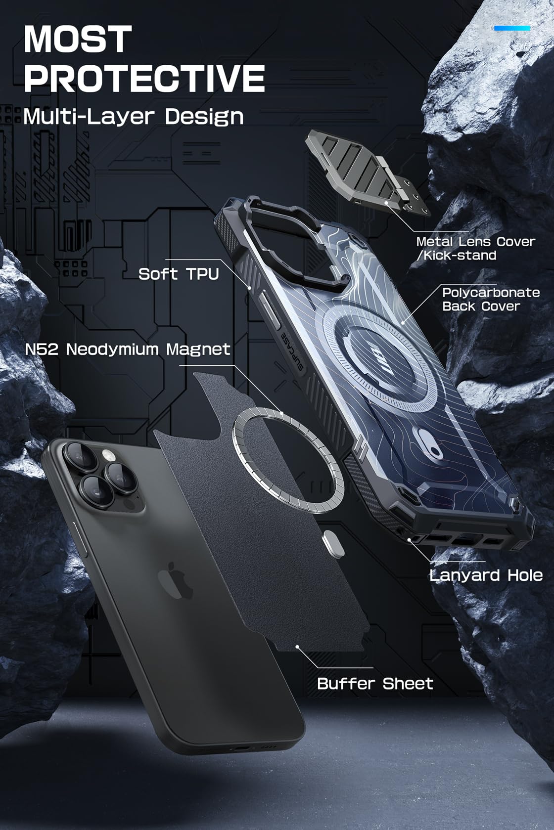 Foto 6 | Funda Supcase Para Iphone 15 Pro Max Con Funda De Cámara Azul - Venta Internacional.