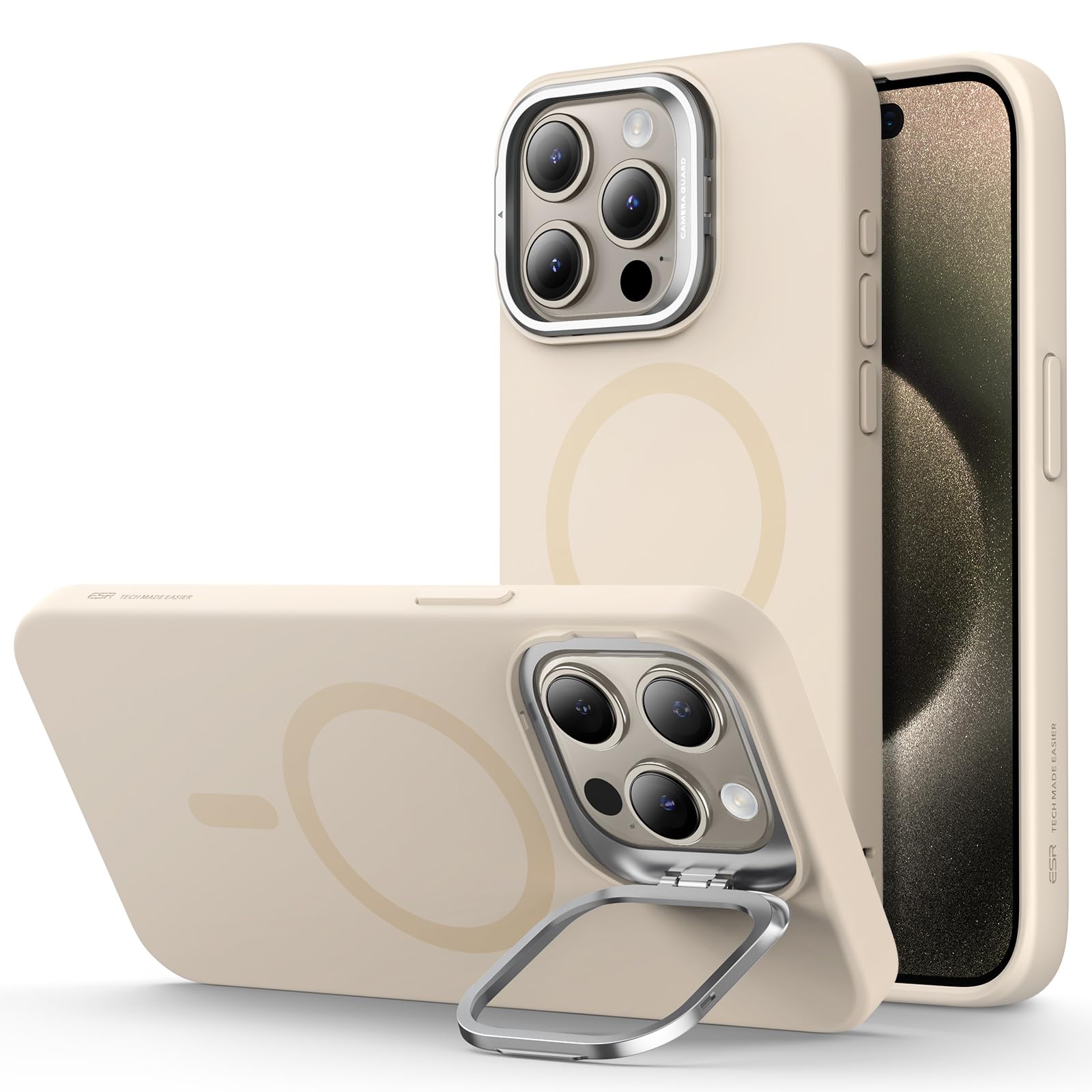 Foto 2 pulgar | Funda Esr Magsafe De Silicona Con Soporte Para Iphone 15 Pro Max Tan - Venta Internacional.
