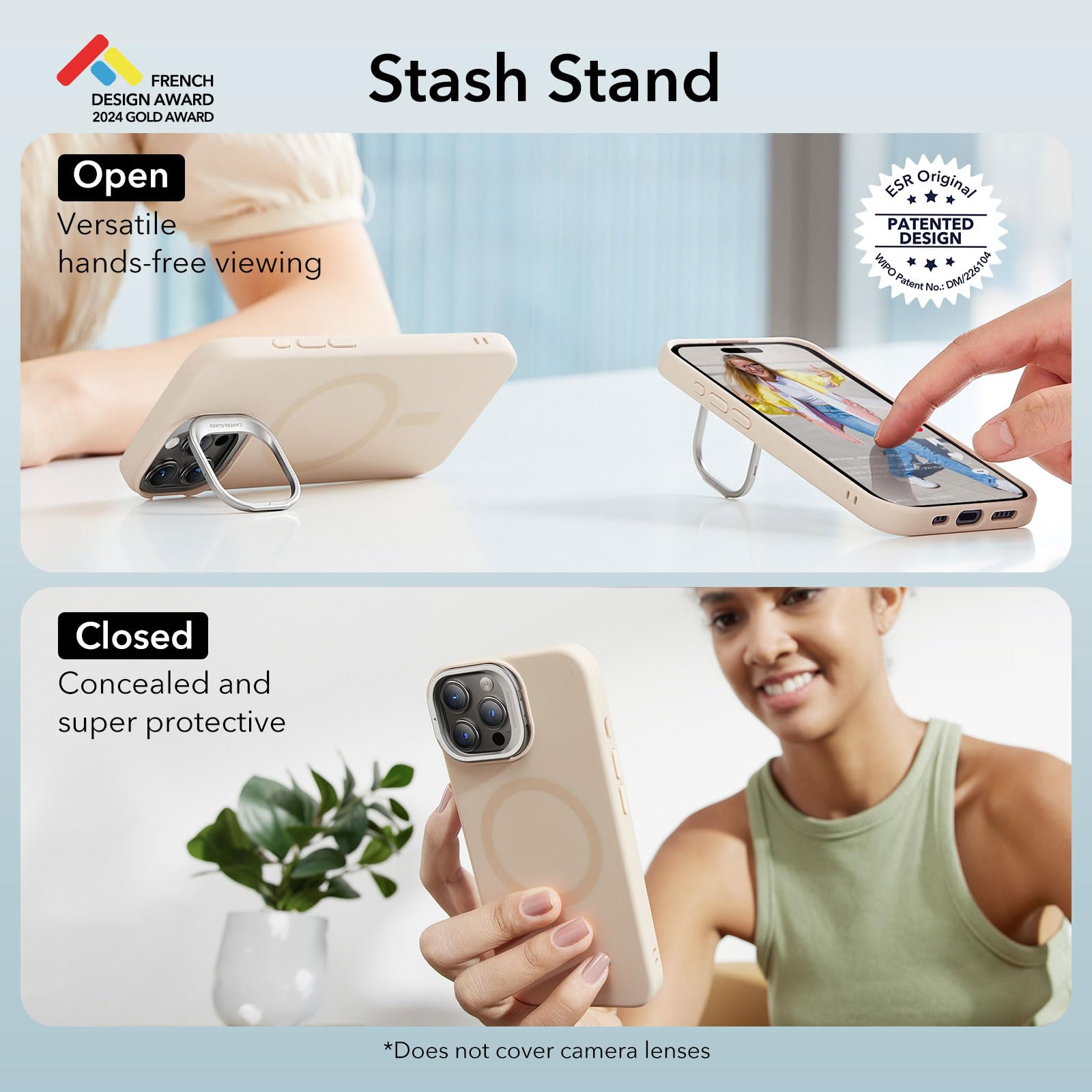 Foto 4 pulgar | Funda Esr Magsafe De Silicona Con Soporte Para Iphone 15 Pro Max Tan - Venta Internacional.