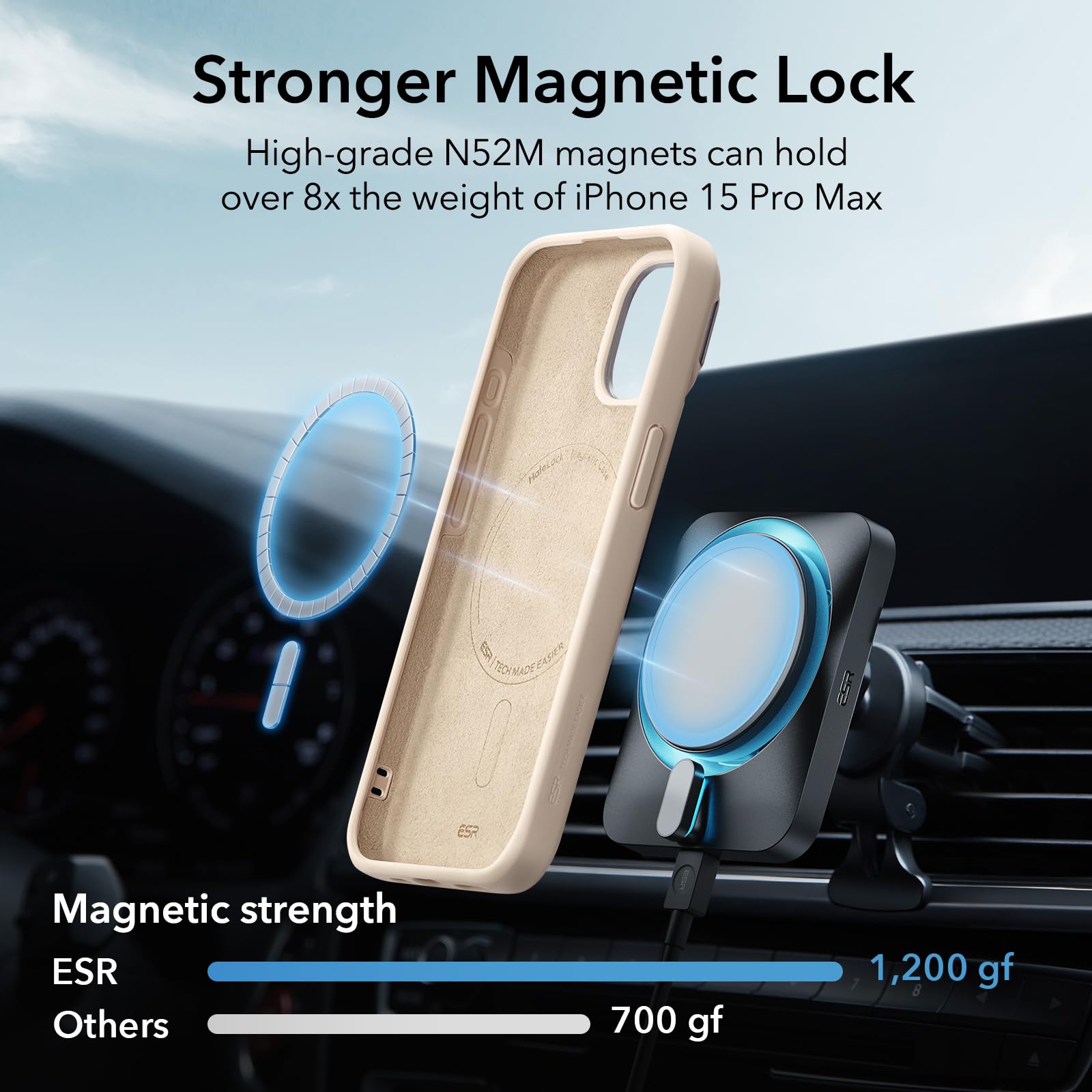 Foto 5 pulgar | Funda Esr Magsafe De Silicona Con Soporte Para Iphone 15 Pro Max Tan - Venta Internacional.