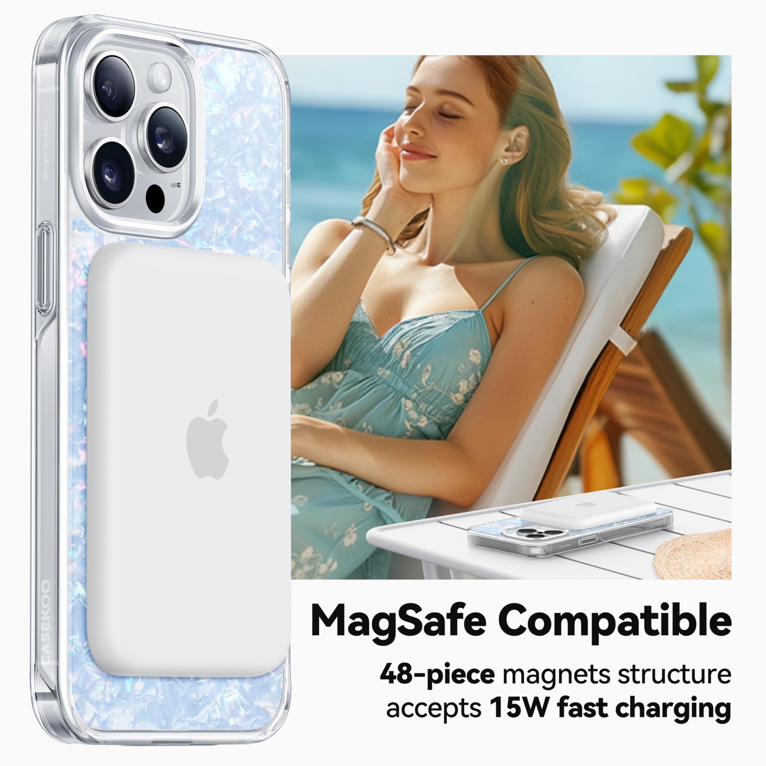 Foto 5 pulgar | Funda De Teléfono Casekoo Pearl Shell Para Iphone 15 Pro Blue - Venta Internacional.
