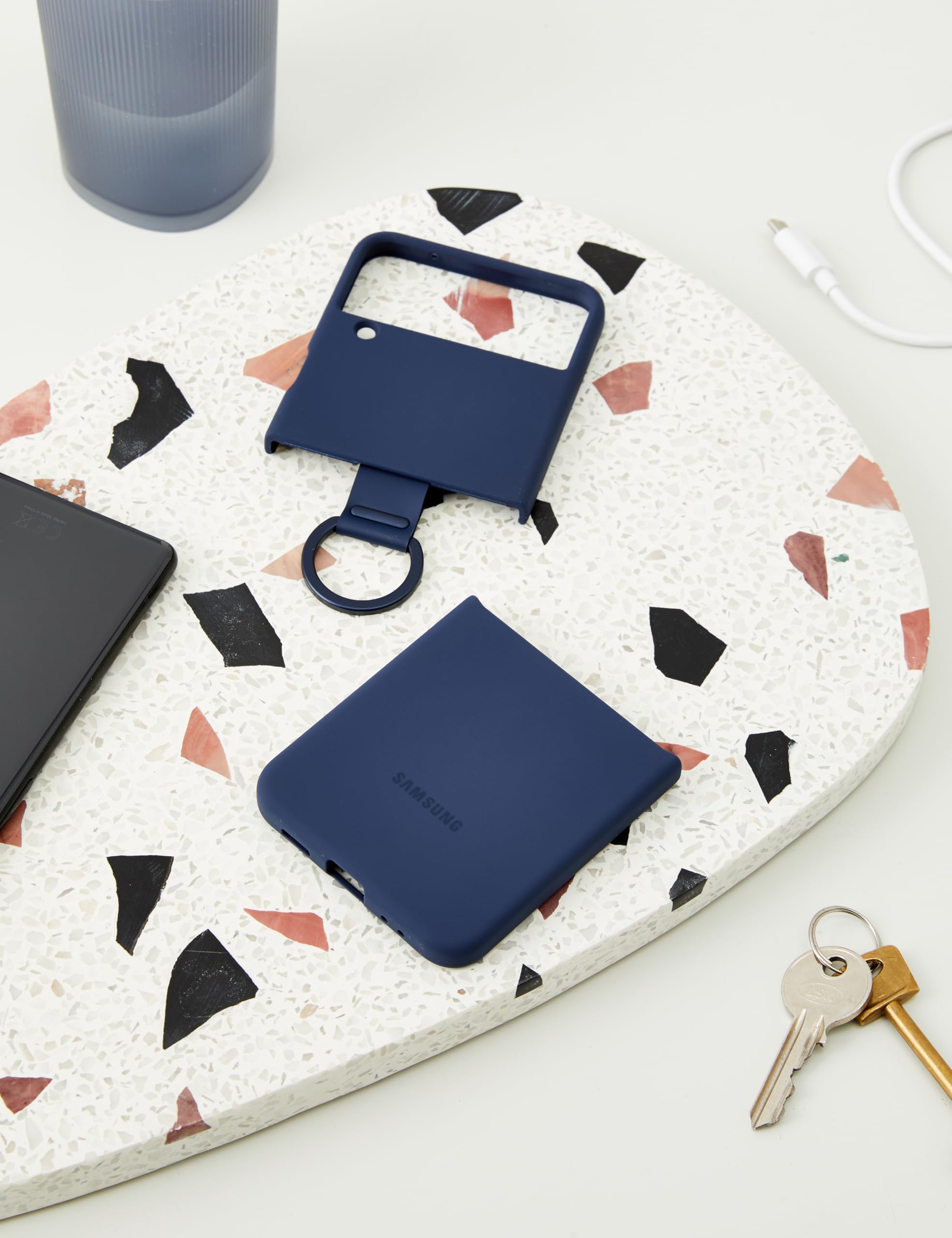 Foto 2 | Funda Para Teléfono Samsung Galaxy Z Flip4 De Silicona Con Anillo Azul Marino - Venta Internacional.