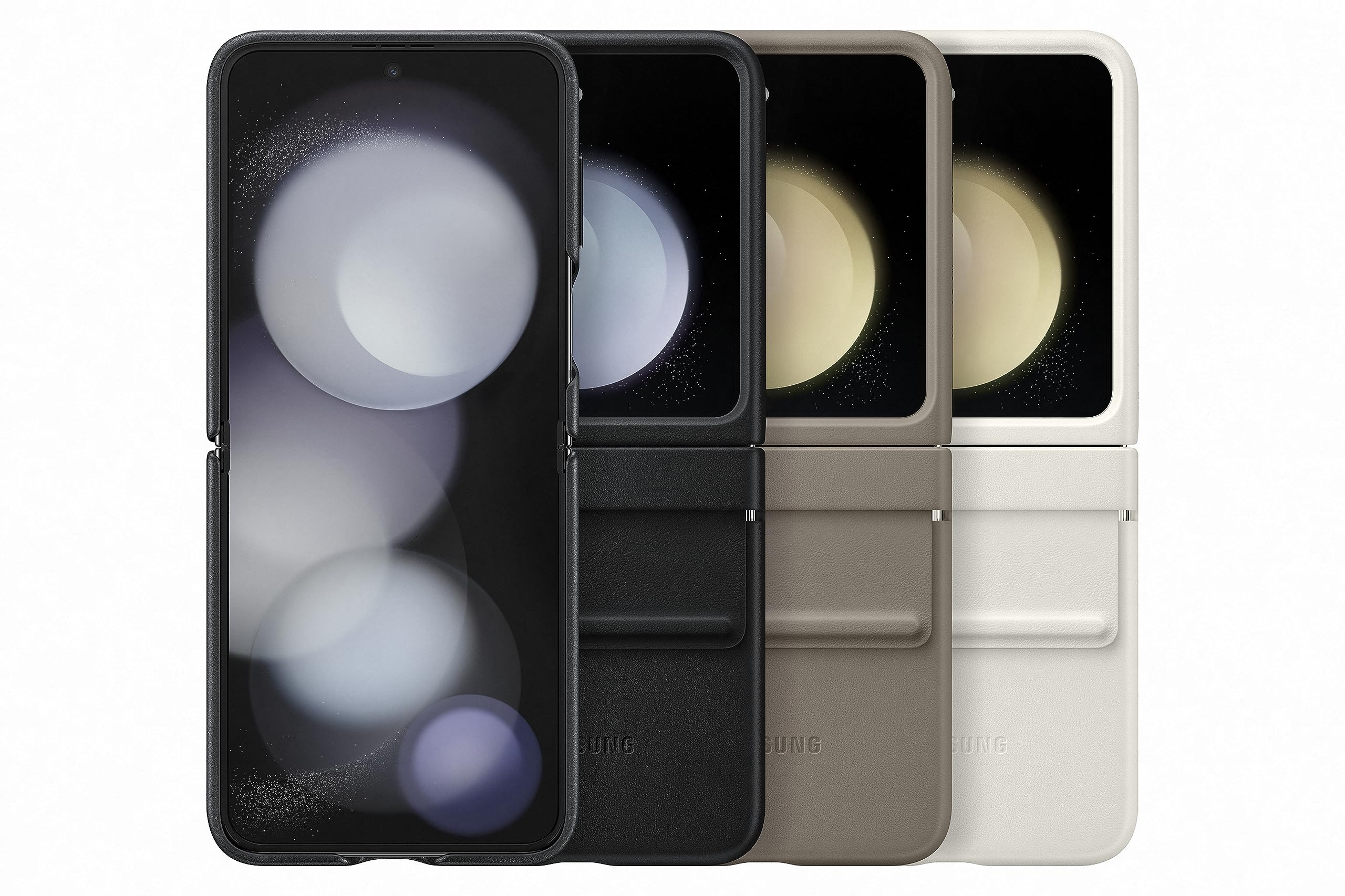 Foto 2 | Funda Samsung Galaxy Con Solapa Oficial De Piel Ecológica Z Flip5 Etoupe - Venta Internacional.