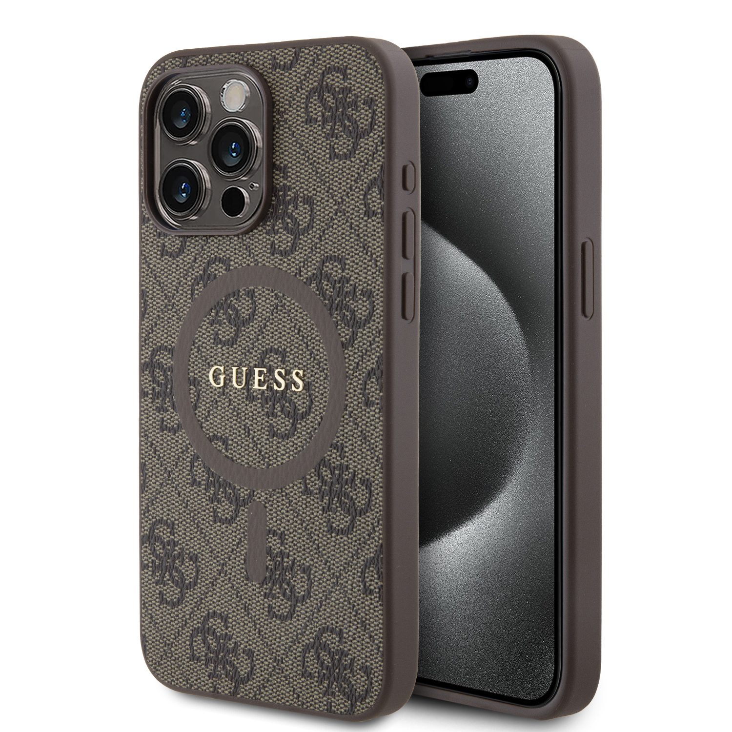 Foto 2 pulgar | Funda Guess 4g Logo Clásico Para Iphone 15 Pro Max - Café