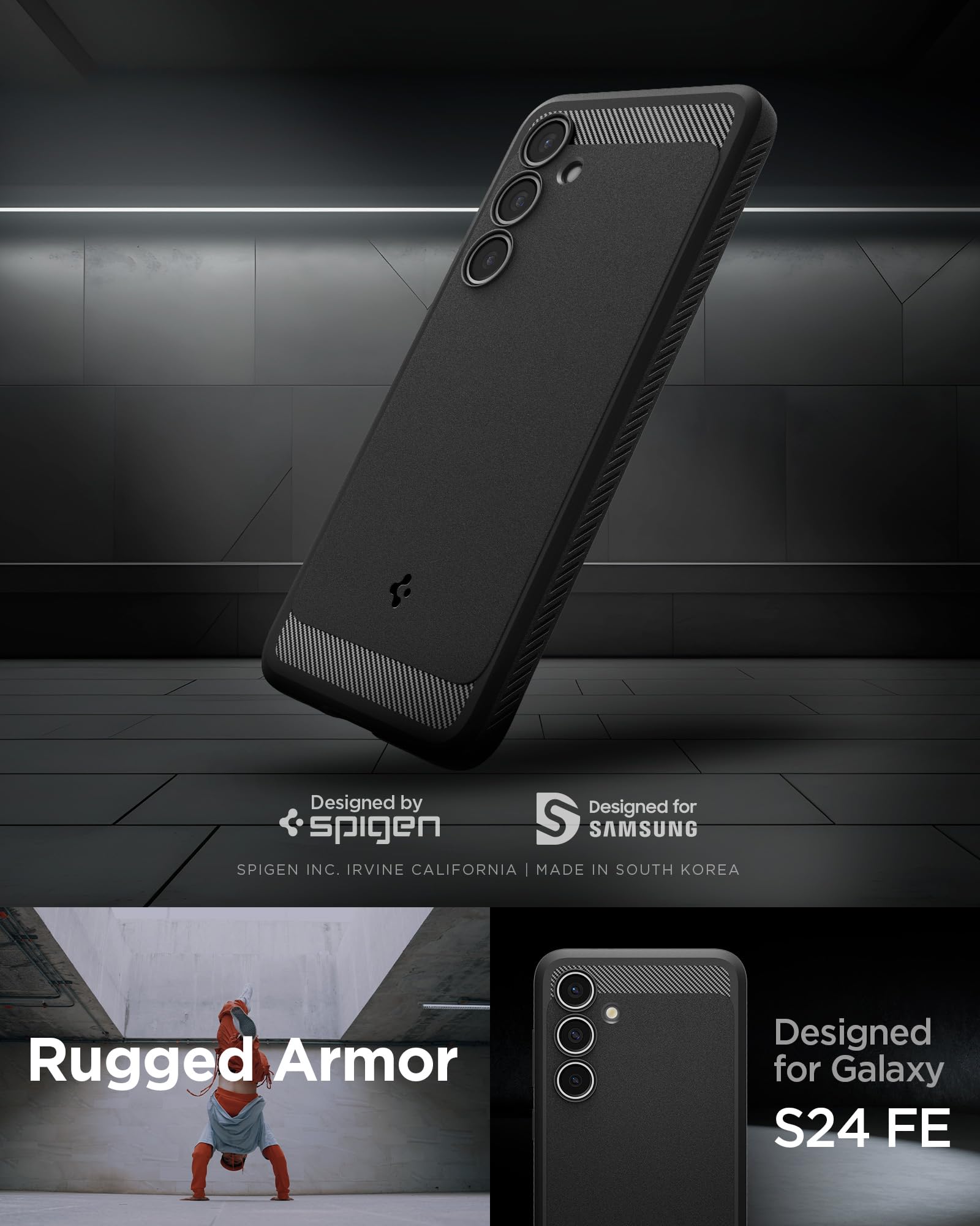 Foto 3 pulgar | Funda Spigen Rugged Armor Para El Galaxy S24 Fe 2024, Color Negro Mate - Venta Internacional.