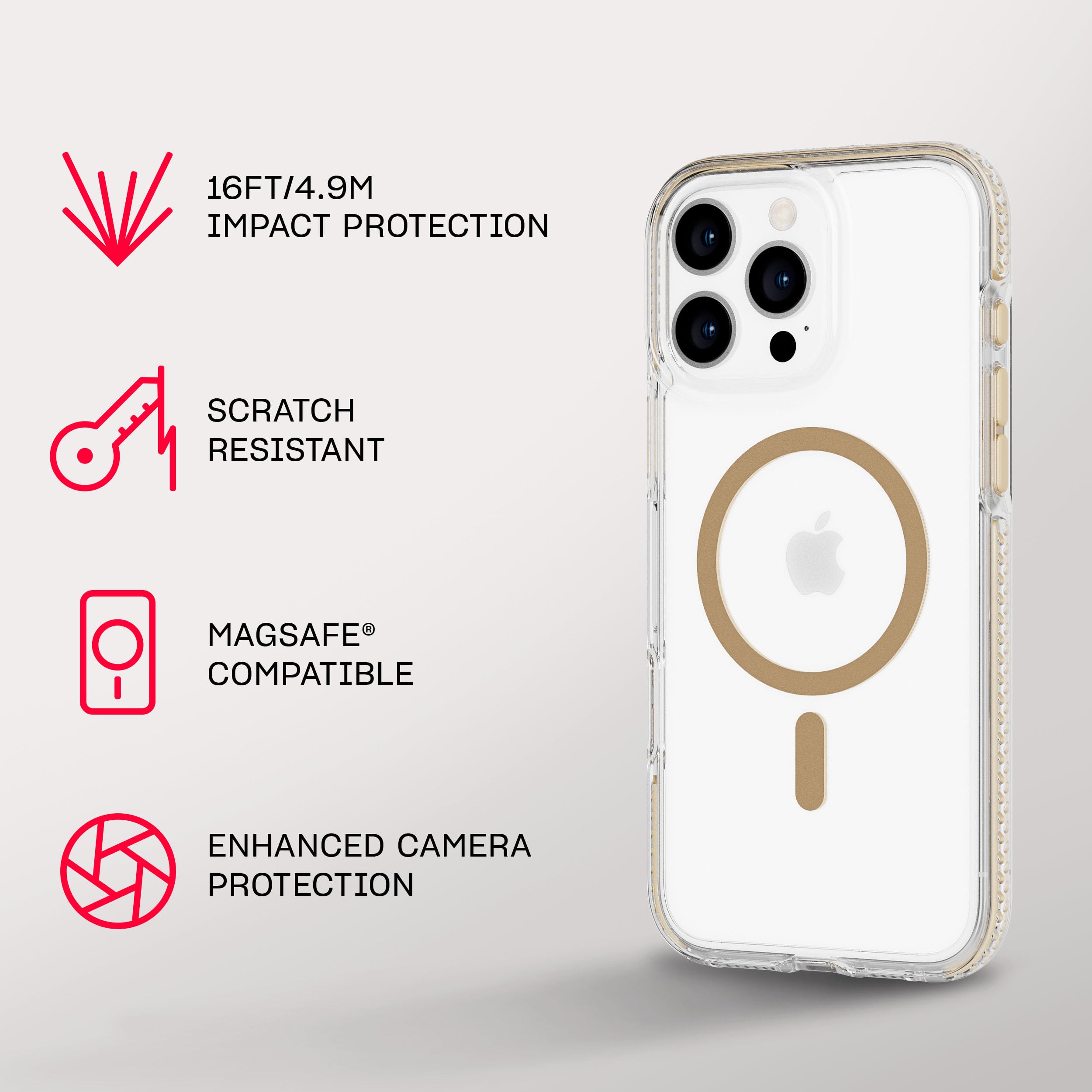 Foto 5 pulgar | Funda De Teléfono Tech21 Evocrystal Para Iphone 16 Pro Max Gold - Venta Internacional.