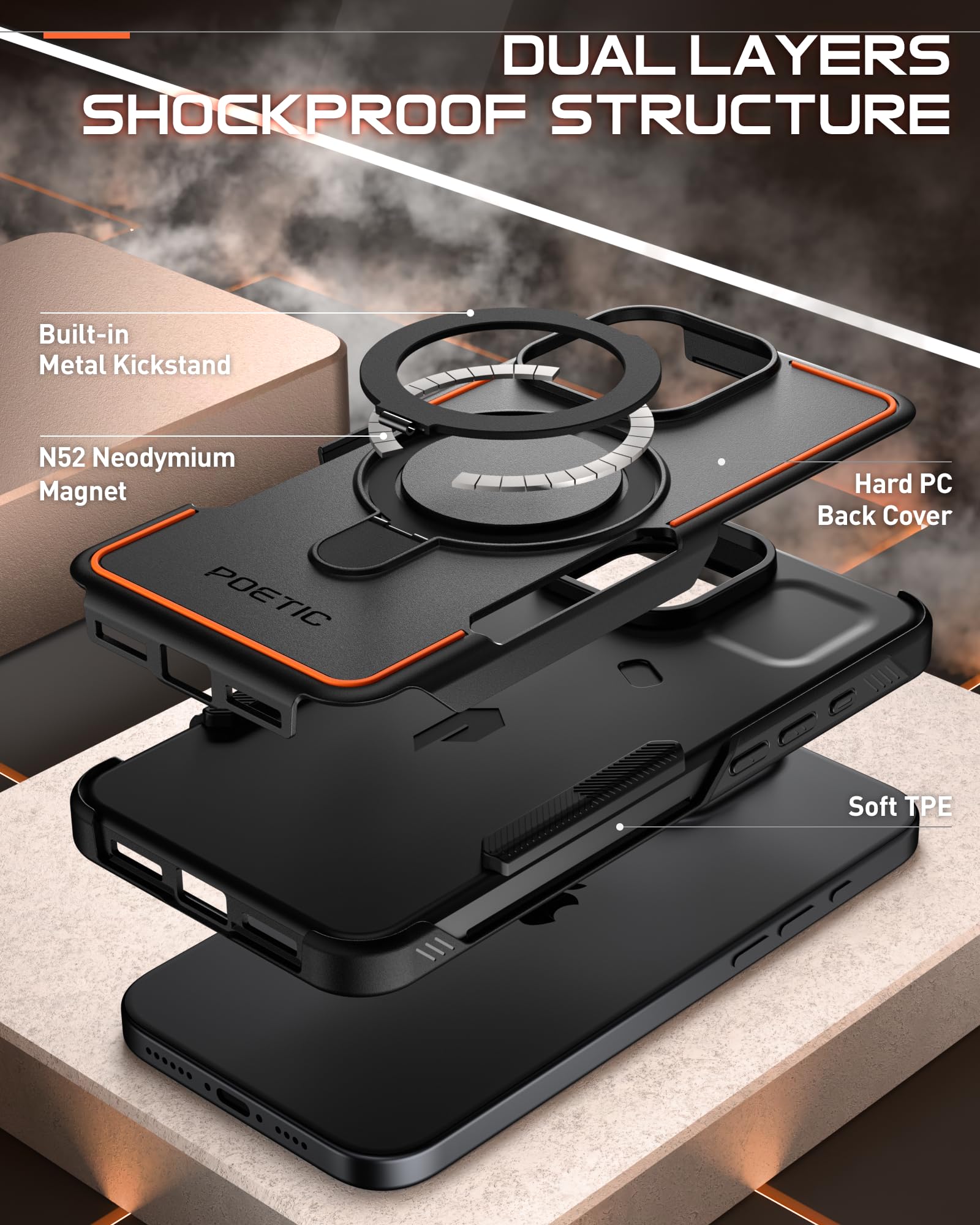 Foto 3 | Funda De Teléfono Poetic Neon Con Forma De Anillo Magnético Con Soporte Para Iphone 16 Pro Max - Venta Internacional.