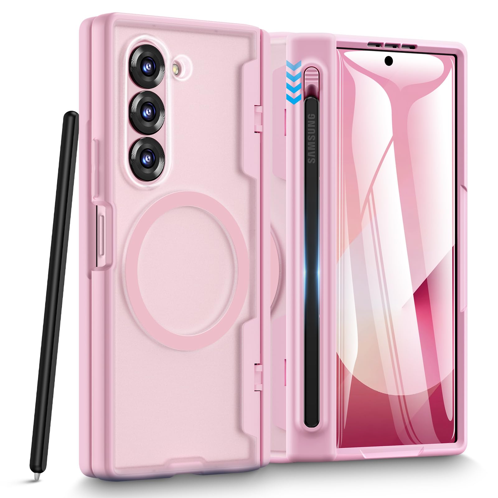 Funda Caka Para Samsung Galaxy Z Fold 6 Con Soporte Para Bolígrafos, Color Rosa - Venta Internacional.