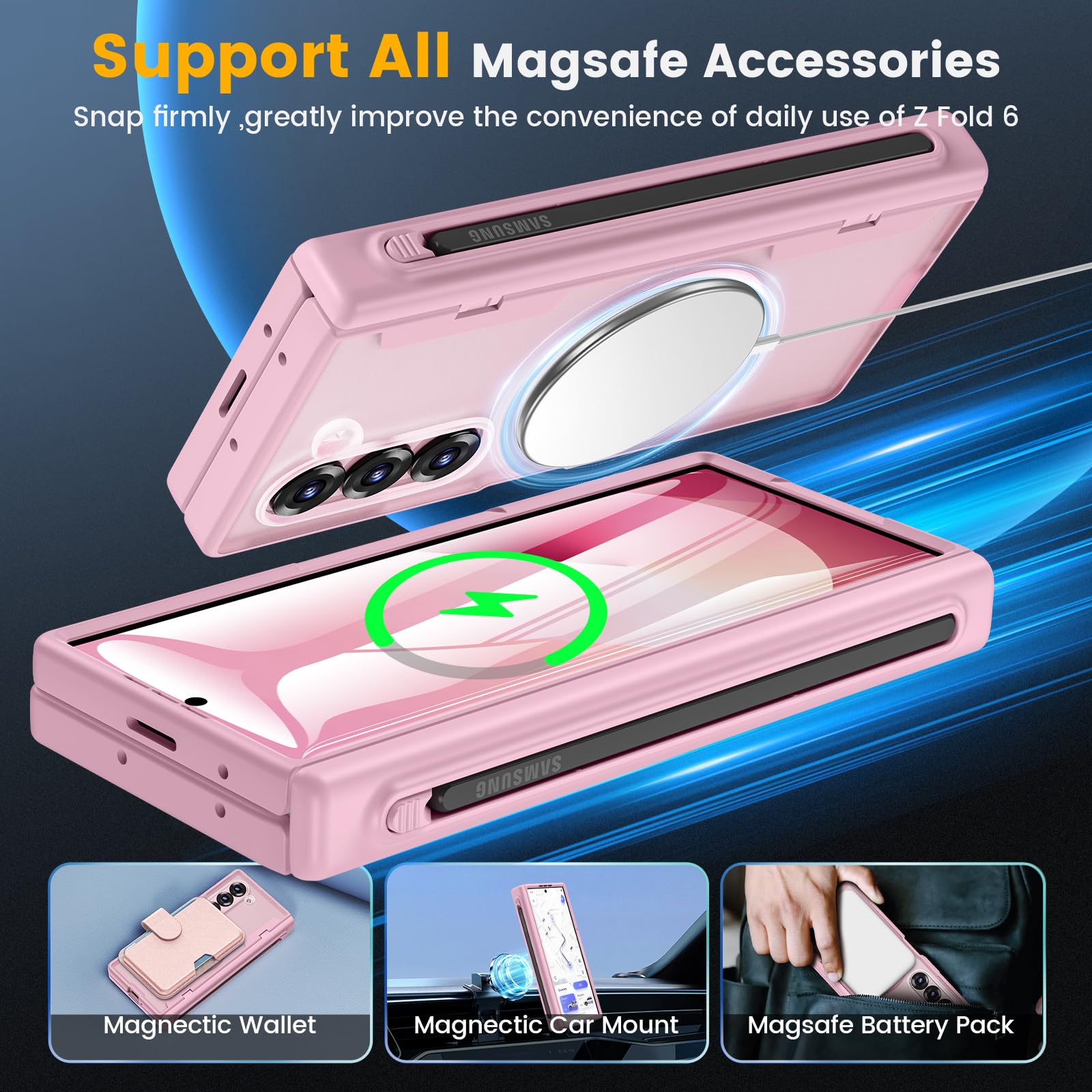 Foto 6 pulgar | Funda Caka Para Samsung Galaxy Z Fold 6 Con Soporte Para Bolígrafos, Color Rosa - Venta Internacional.