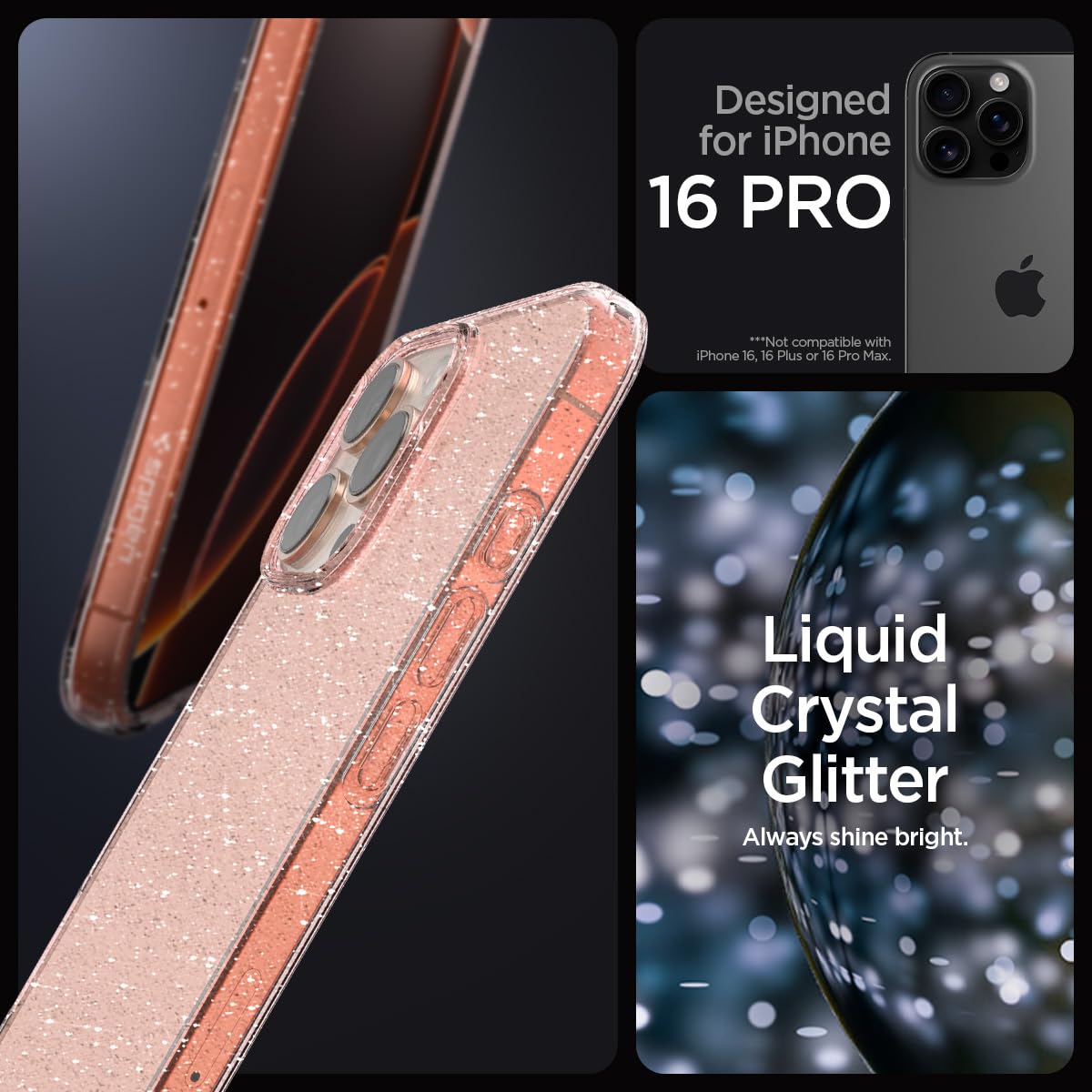 Foto 3 pulgar | Funda Spigen Liquid Crystal Glitter Para Iphone 16 Pro - Venta Internacional.