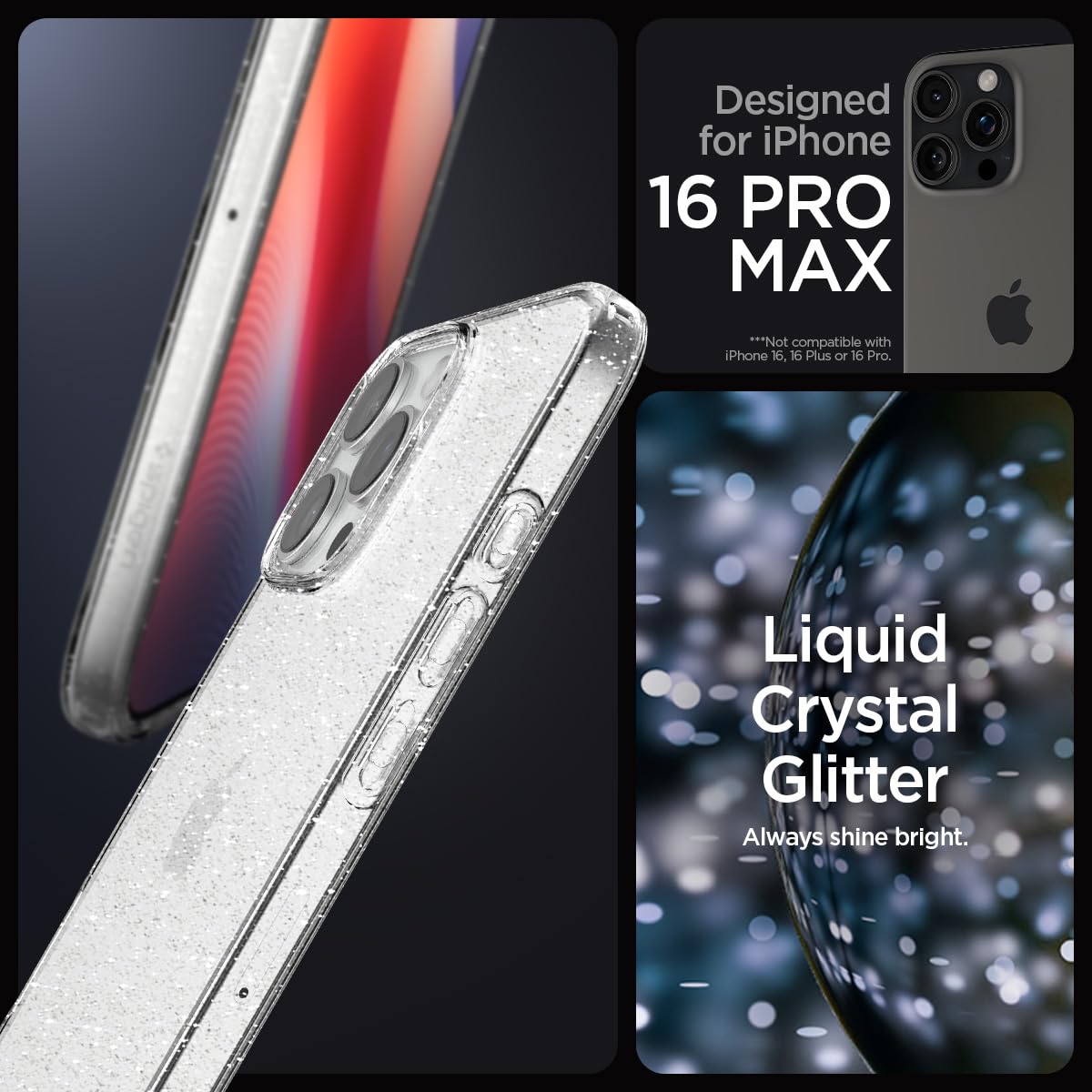 Foto 3 pulgar | Funda Spigen Liquid Crystal Glitter Para Iphone 16 Pro Max - Venta Internacional.