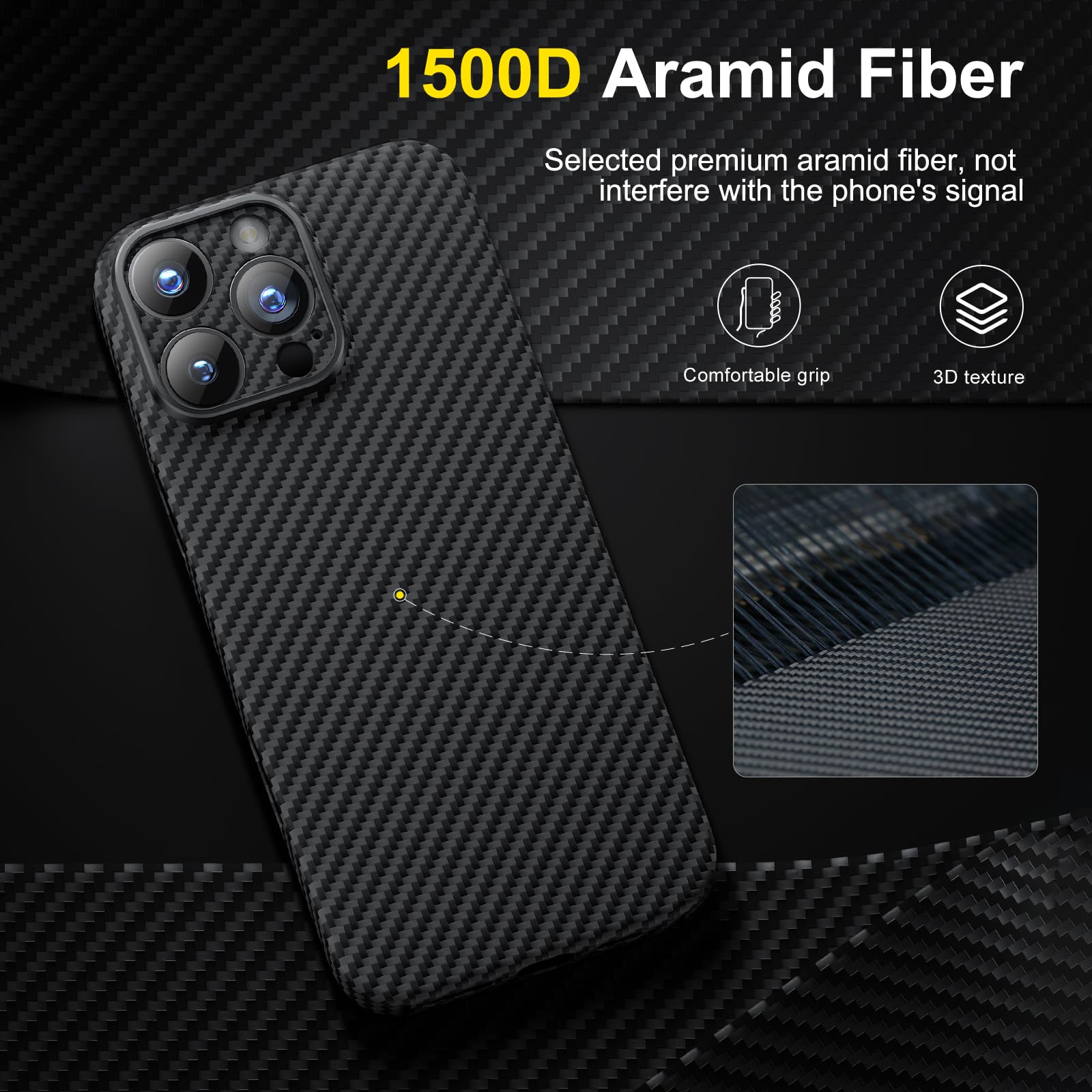 Foto 3 pulgar | Funda De Teléfono Memumi Real Aramid Fiber Para Iphone 16 Pro, Color Gris - Venta Internacional.