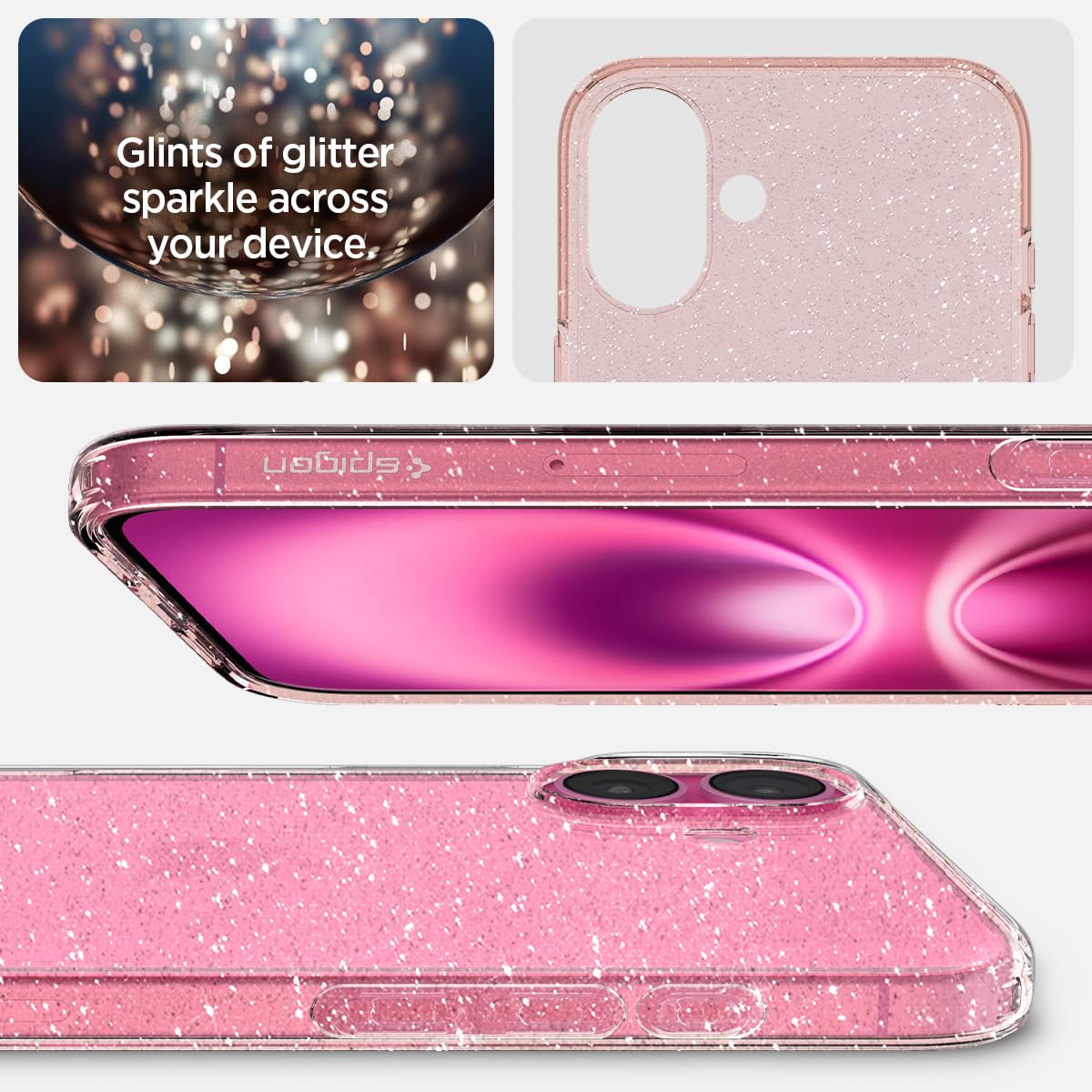 Foto 4 pulgar | Funda Spigen Para Iphone 16, Cristal Líquido, Purpurina, Cuarzo Rosa - Venta Internacional.