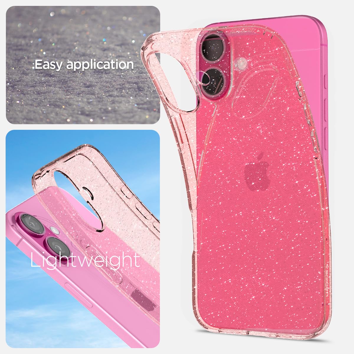 Foto 5 pulgar | Funda Spigen Para Iphone 16, Cristal Líquido, Purpurina, Cuarzo Rosa - Venta Internacional.