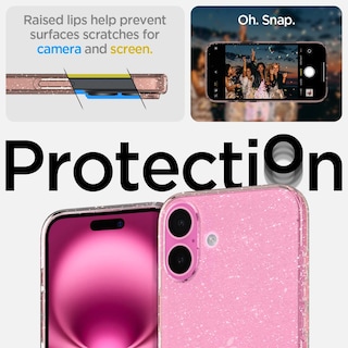 Foto 5 | Funda Spigen Para Iphone 16, Cristal Líquido, Purpurina, Cuarzo Rosa - Venta Internacional.