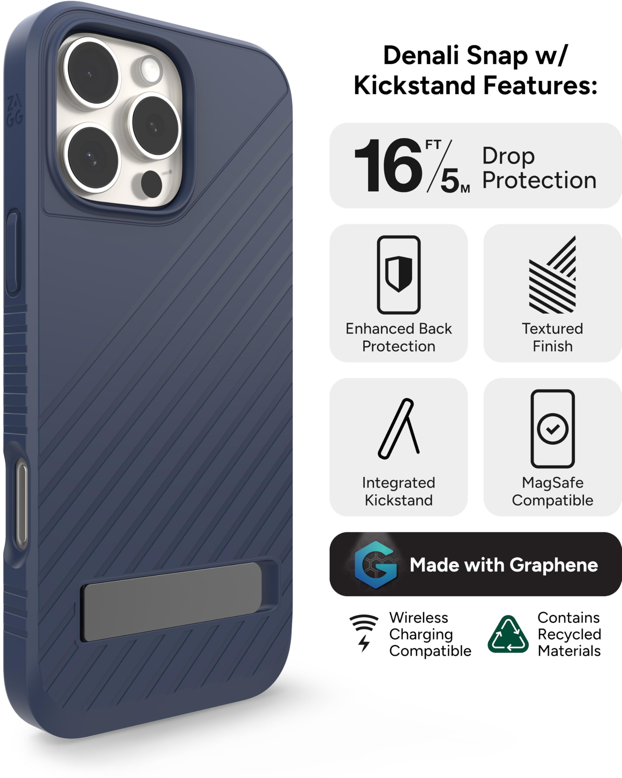 Foto 4 pulgar | Funda Zagg Denali Snap Con Soporte Para Iphone 16 Pro Max, Color Azul - Venta Internacional.