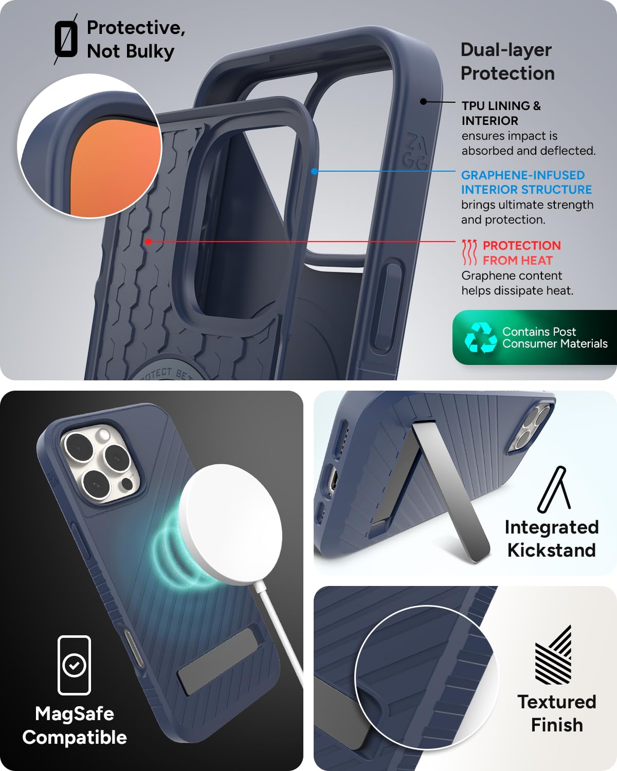 Foto 6 pulgar | Funda Zagg Denali Snap Con Soporte Para Iphone 16 Pro Max, Color Azul - Venta Internacional.