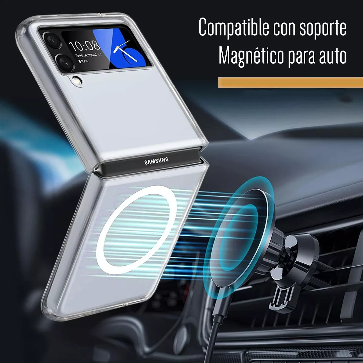 Foto 5 pulgar | Funda Para Galaxy Z Flip 4 Con Magsafe Protección Militar Transparente Magsafe Clear
