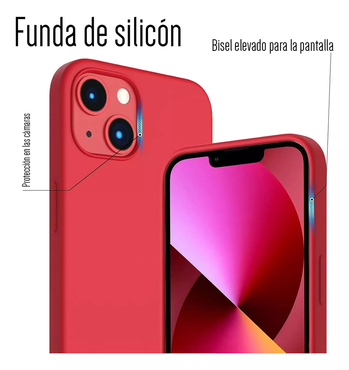 Foto 4 pulgar | Funda Para Iphone 14 Silicon Interior Afelpado Antigolpes Suave Rojo