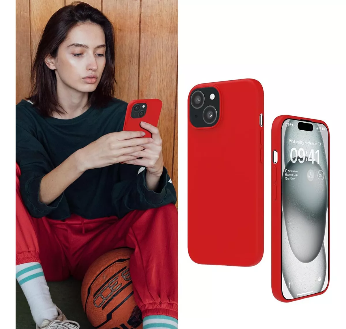 Foto 5 pulgar | Funda Para Iphone 14 Silicon Interior Afelpado Antigolpes Suave Rojo