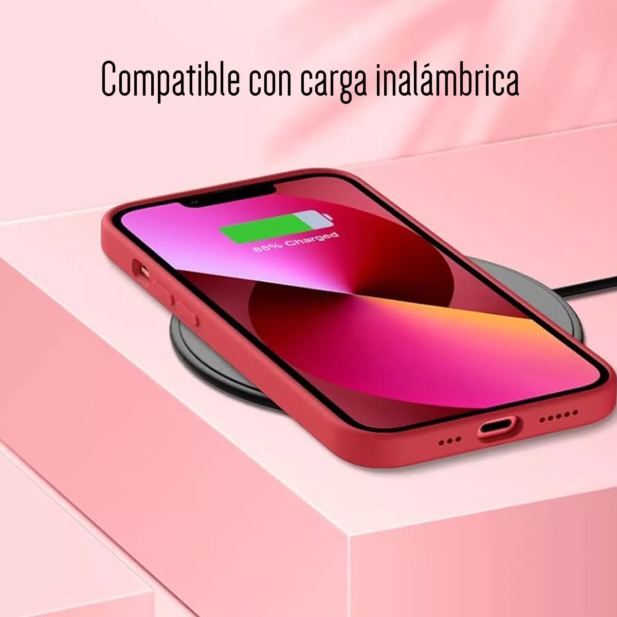 Foto 7 pulgar | Funda Para Iphone 14 Silicon Interior Afelpado Antigolpes Suave Rojo