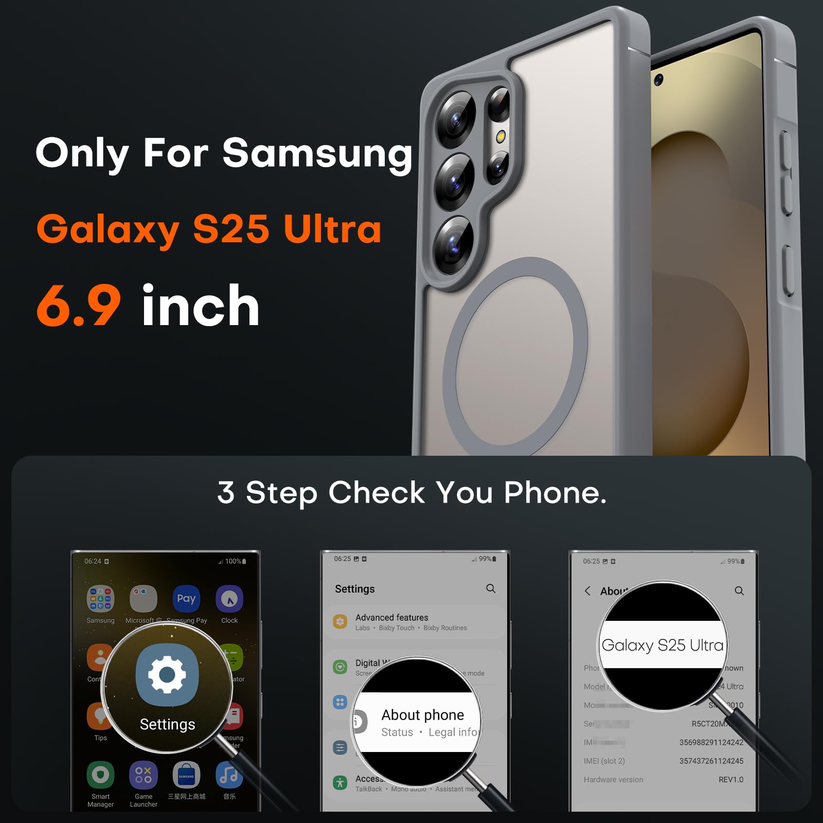 Foto 3 pulgar | Funda Tocol Magnetic Para Samsung Galaxy S25 Ultra 6.9'', Color Gris - Venta Internacional.