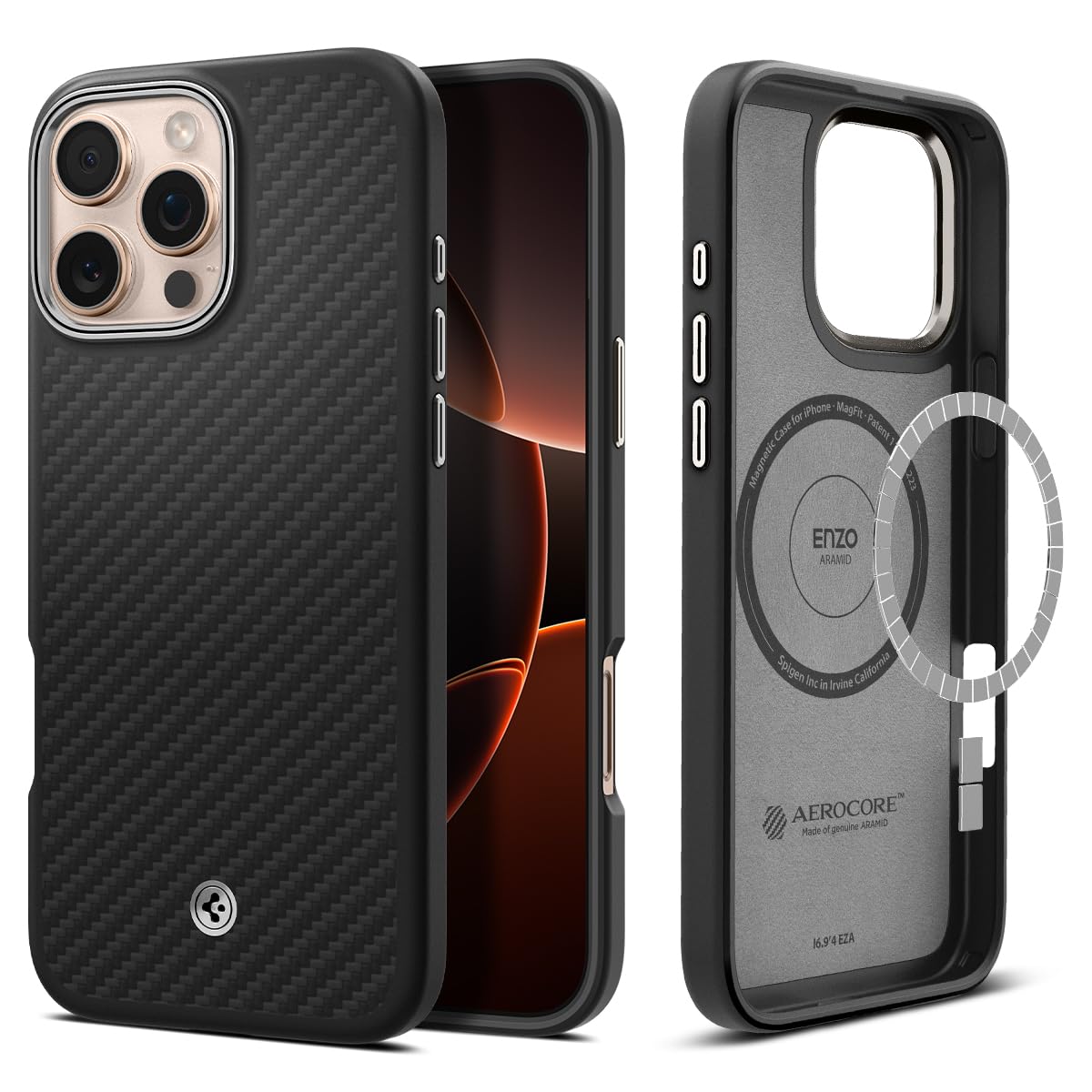 Foto 2 pulgar | Funda Spigen Enzo Aramid Para Iphone 16 Pro Max Negra Y Plateada - Venta Internacional.