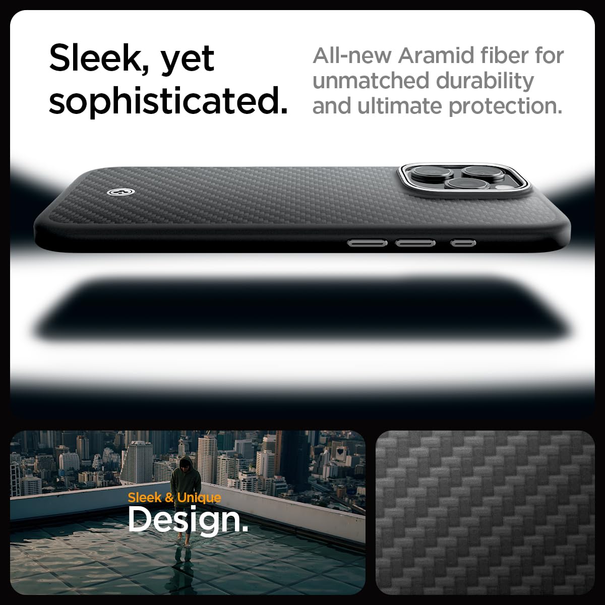 Foto 5 pulgar | Funda De Teléfono Spigen Enzo Aramid Para Iphone 16 Pro - Negro Plateado - Venta Internacional.