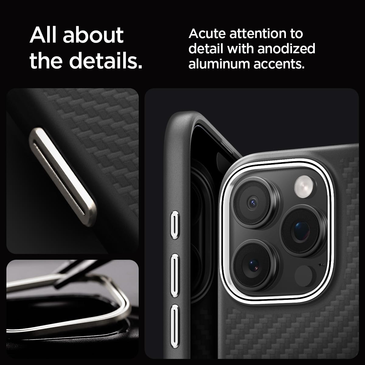 Foto 6 pulgar | Funda De Teléfono Spigen Enzo Aramid Para Iphone 16 Pro - Negro Plateado - Venta Internacional.