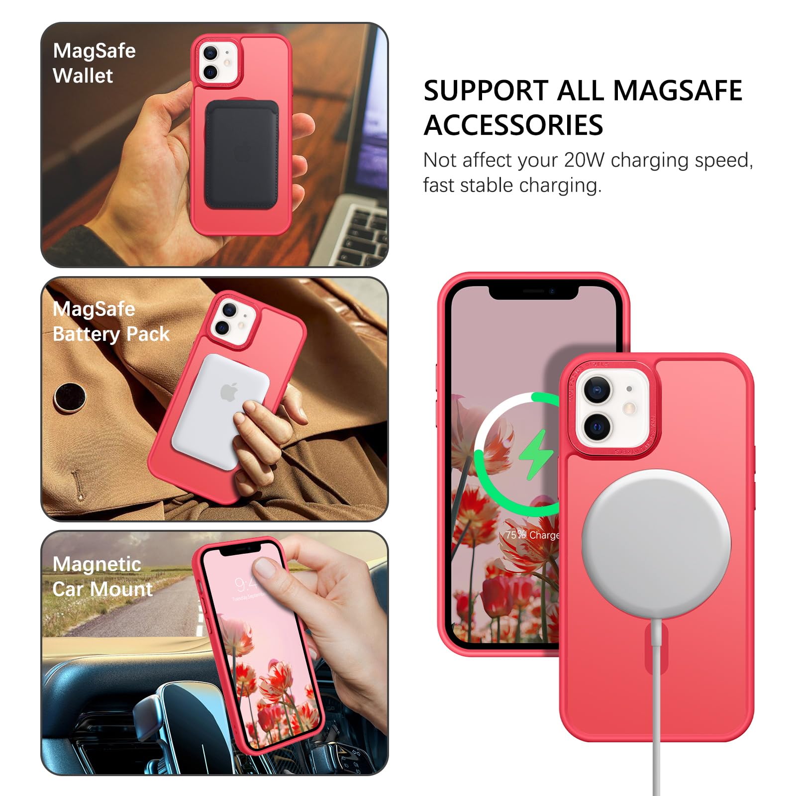 Foto 3 pulgar | Funda Magnética Bentobenp para iPhone 12 Roja - Venta Internacional