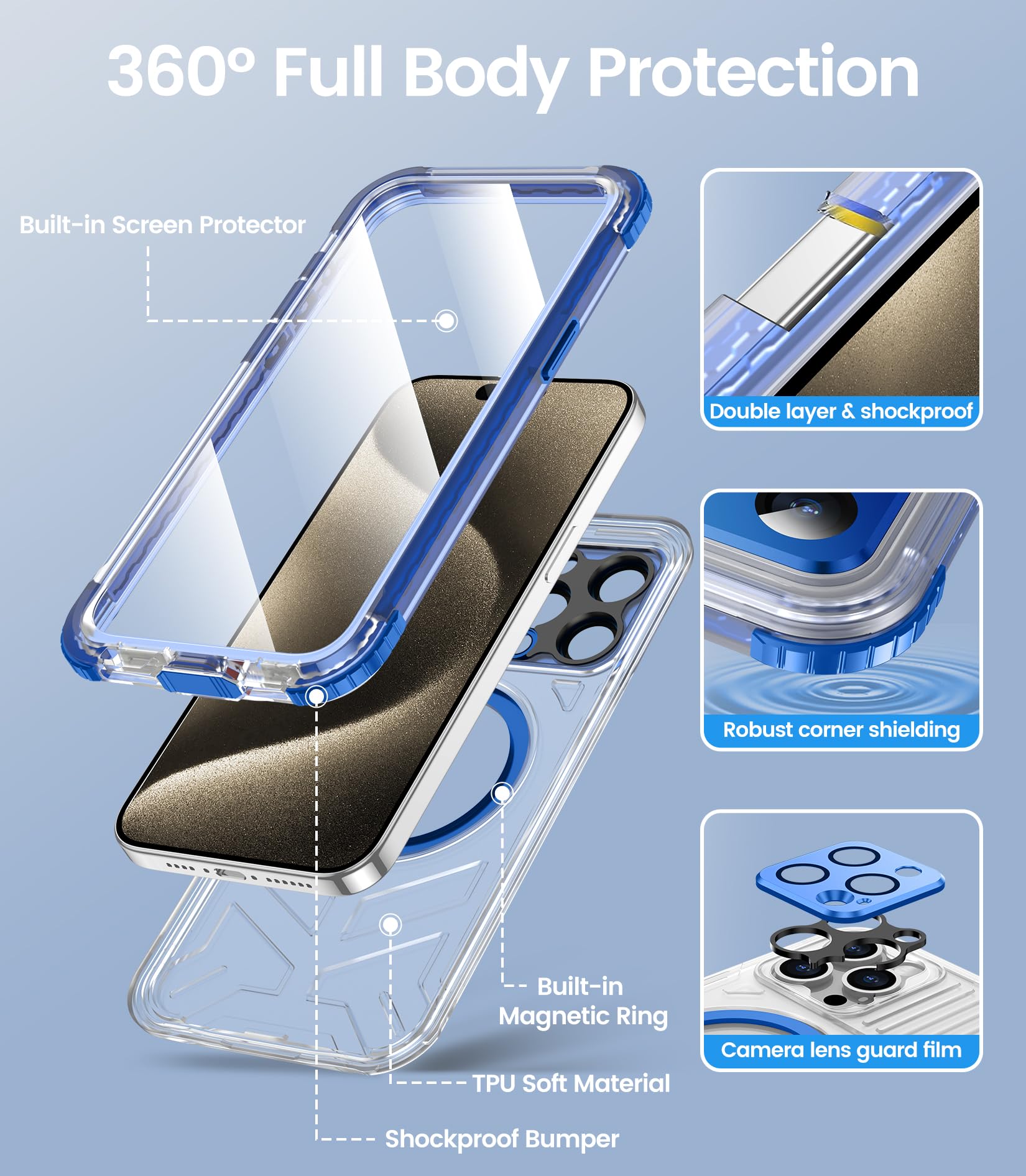 Foto 7 pulgar | Funda de Teléfono Temdan Magnética Impermeable para iPhone 15 Pro Max - Venta Internacional